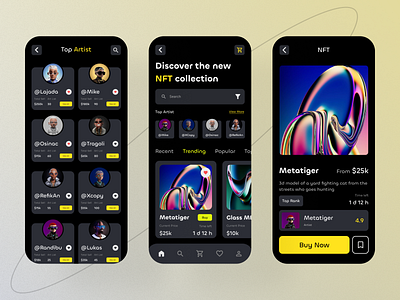 NFT Marketplace - Mobile App app app design blockchain crypto cryptocurrency marketplace mobile app mobile app design mobile design mobile ui nft