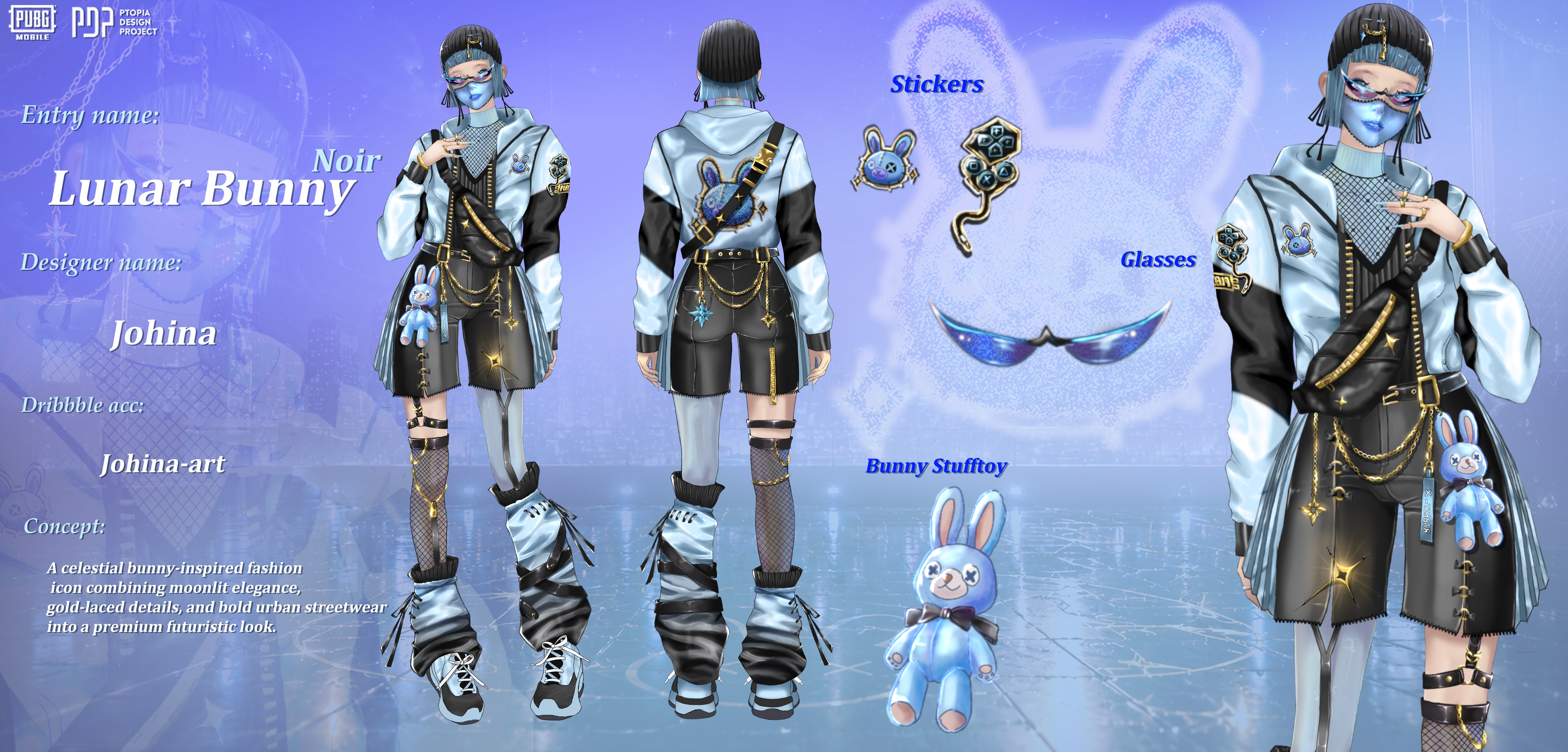 Lunar Bunny Noir 3d animation design illustration