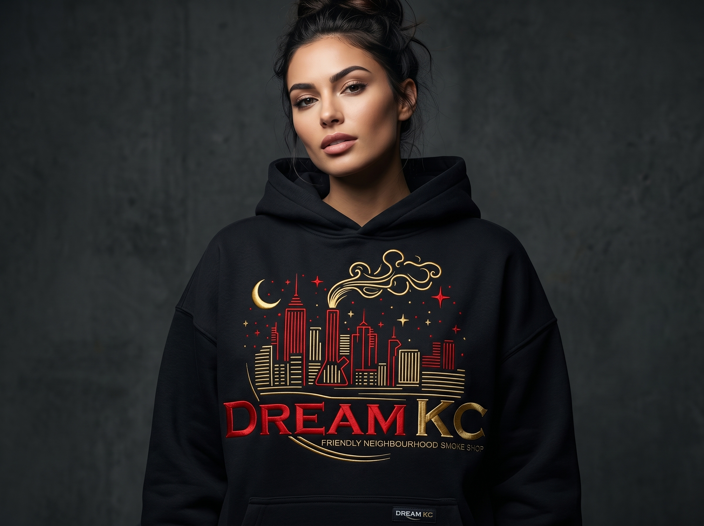 Dream KC — Premium Smoke Shop Brand Identity & Mockups brand identity showcase cannabis identity system celestial brand asset city skyline logo corporate identity presentation custom typography design dispensary logo design dream kc logo gold foil logo identity design portfolio lifestyle brand presentation logo embroidery texture luxury packaging mockup modern retail design modern storefront signage premium merchandise mockup retail bag mockup smoke shop branding street apparel design vector logo layout