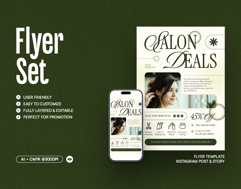 Salon Offer Flyer branding deal sale design event flyer hair marketing promotional salon solasome studio template