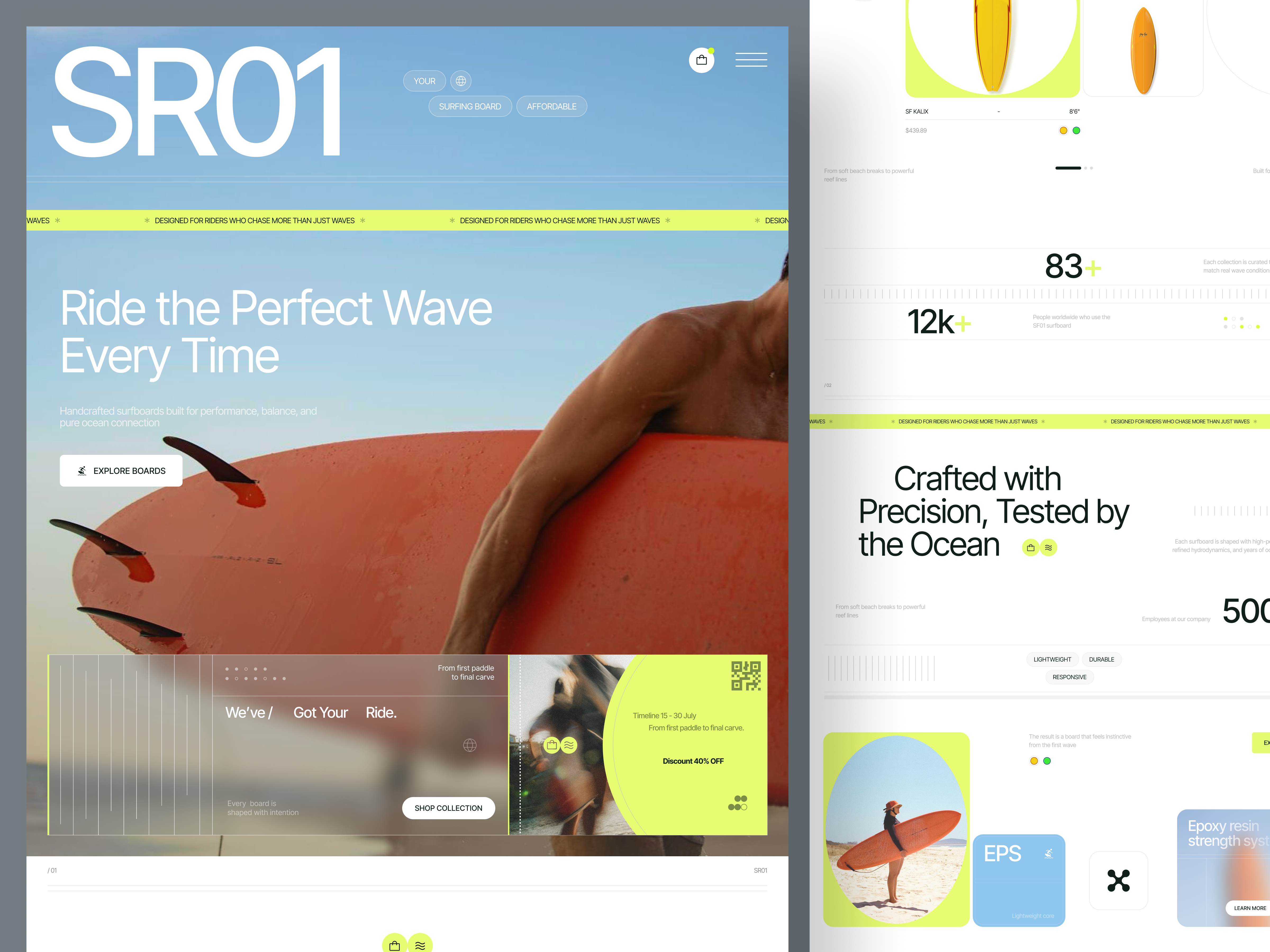 SR01 - Surfing Board Landing Page branding clean editorial landing ppage e commerce e commerce landing page graphic design inspiration landing page design surfing board ui ux
