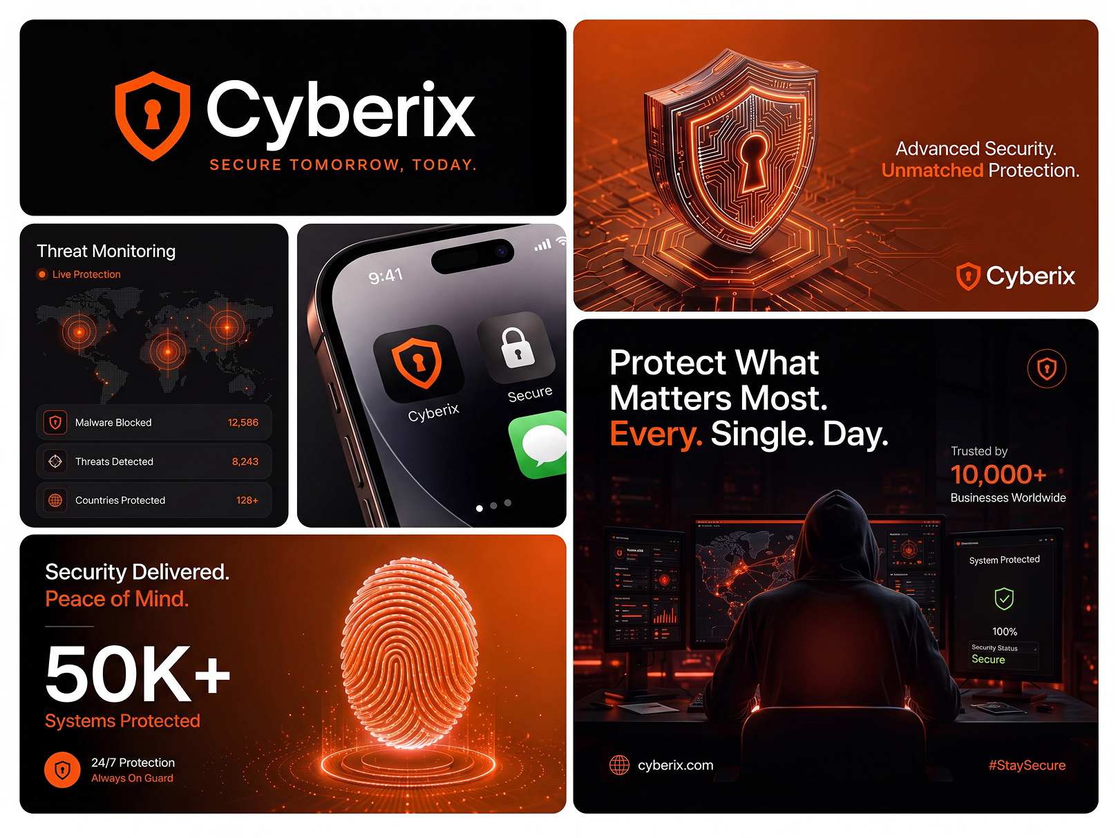 Cyberix — Cyber Security Brand Campaign brand identity branding creative direction data protection data security web digital security graphic design keywords cyber security mobile app design network security saas branding security dashboard security platform technology branding techwitpro threat detection ui ui design visual identity web security bento design