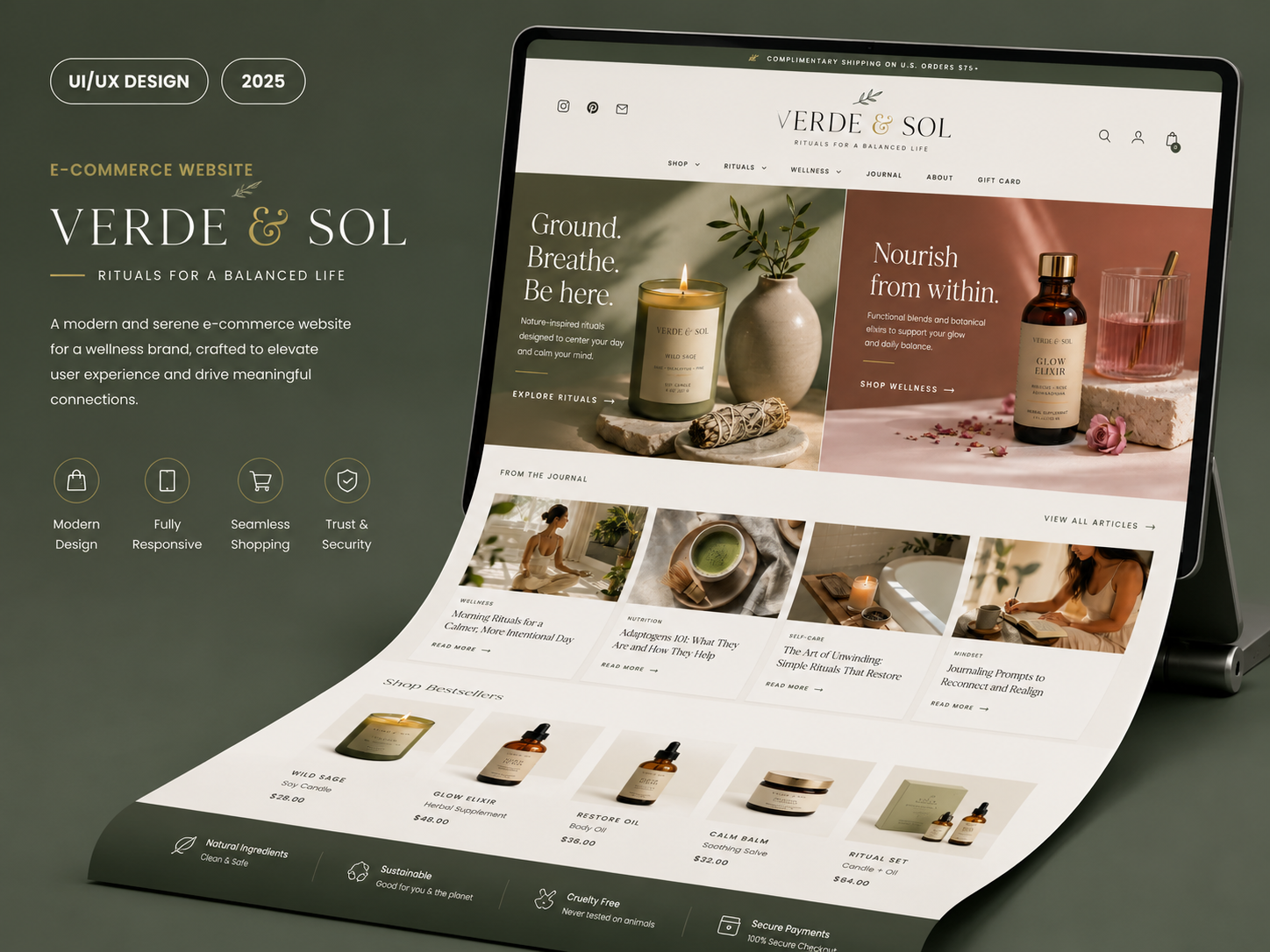 Verde & Sol Wellness E-commerce Website Design clean dashboard dashboard ui design design system ecommerce design figma design landing page minimal design mobile app design product design responsive design ui uiux ux web design wellness website