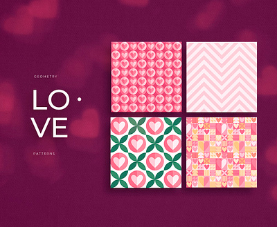 Set of geometric patterns with hearts abstract shapes design geometric geometry graphic design hearts love pattern vector