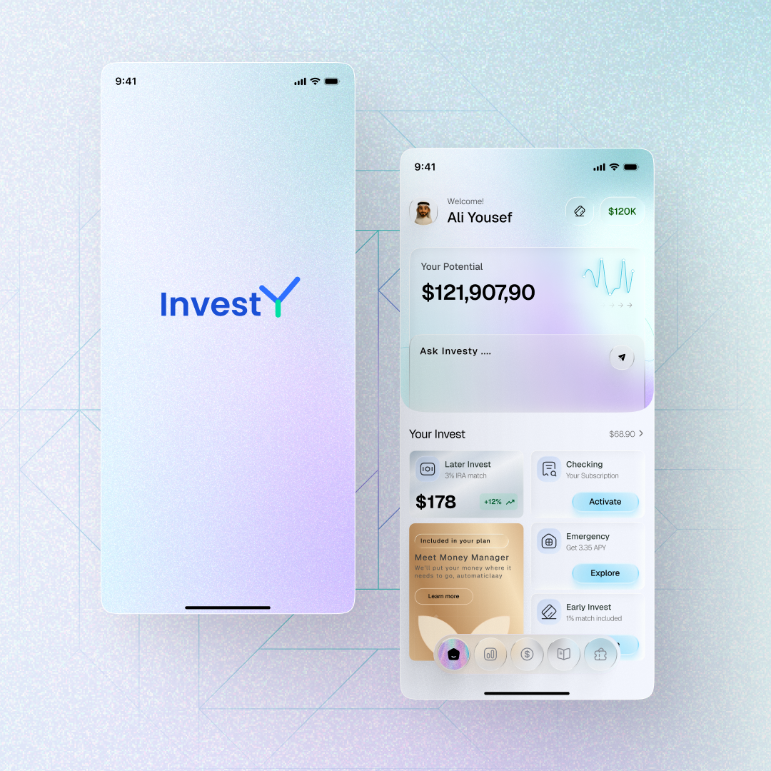 Investment APP - Investy mobile application animation design finance finance app fintech fintech app illustration investment app ui ui design uidesign uiux user experience user interface design userinterface