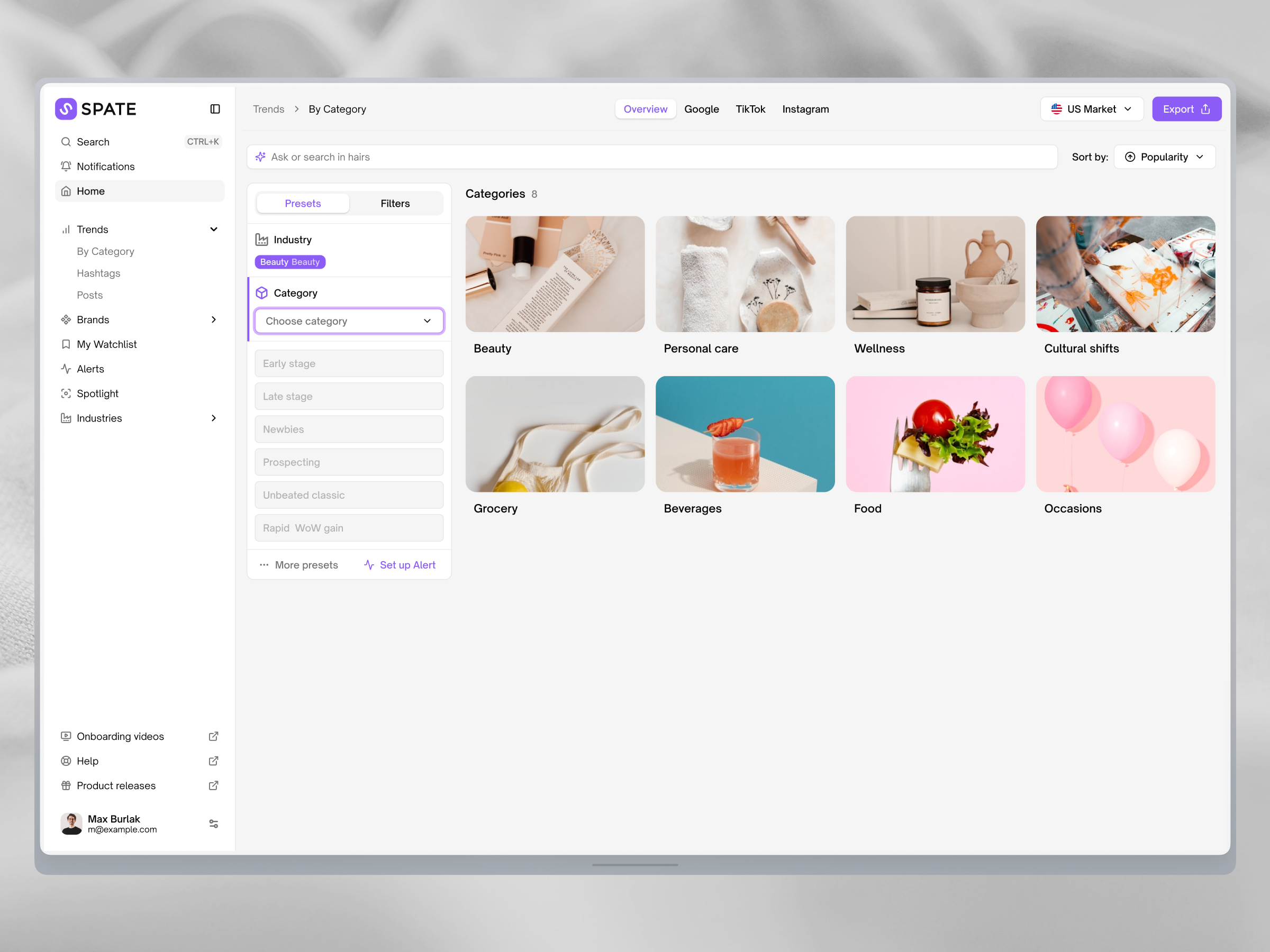 Catalog concept for Spate.nyc analytics catalog category conditions ecommerce filterring filters layout listing side menu stats store ui