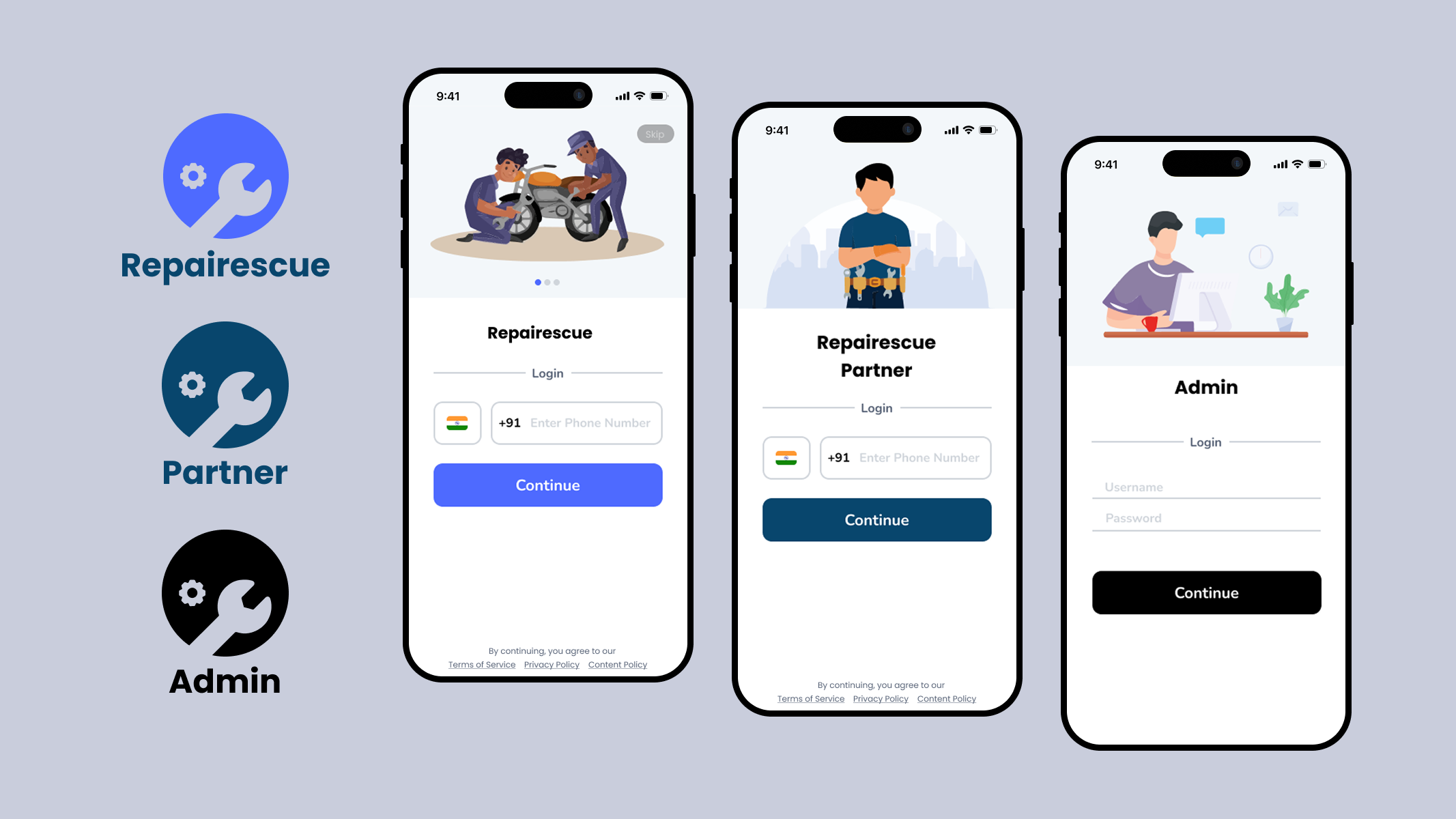 Repairescue app design graphic design login screen mobile app signin screen ui ux vehicle repair app