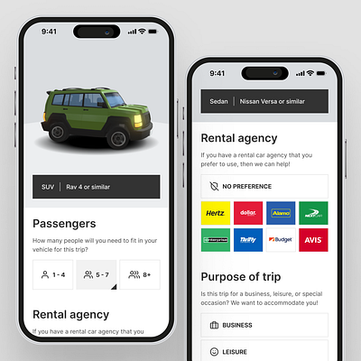 Car Rental UI 3d car concept design guided interface iphone14 mobile rental ui ux vehicle