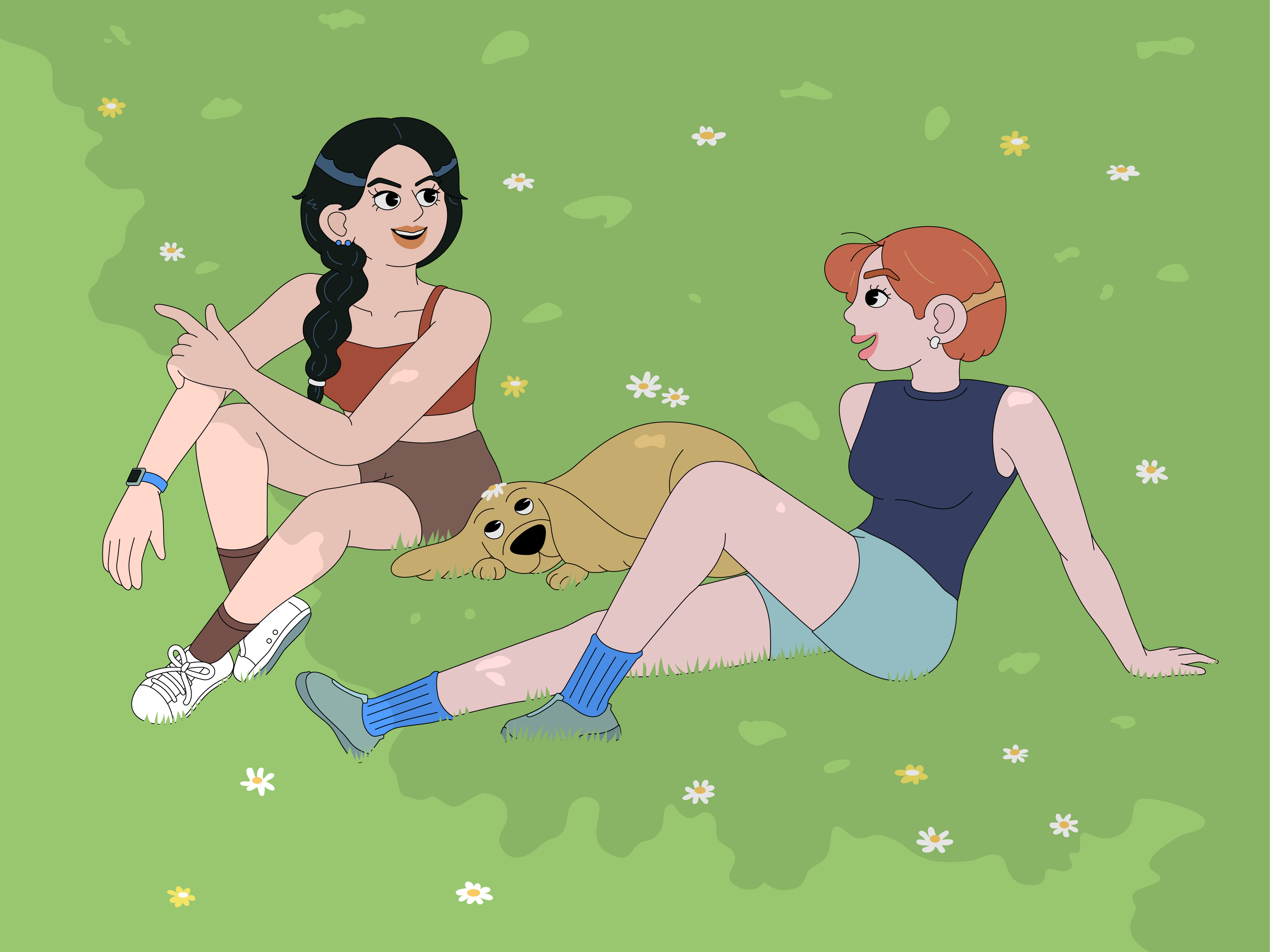 Sitting on Grass canada character design chitchat illustration illustrator park resting vancouver vector women talking