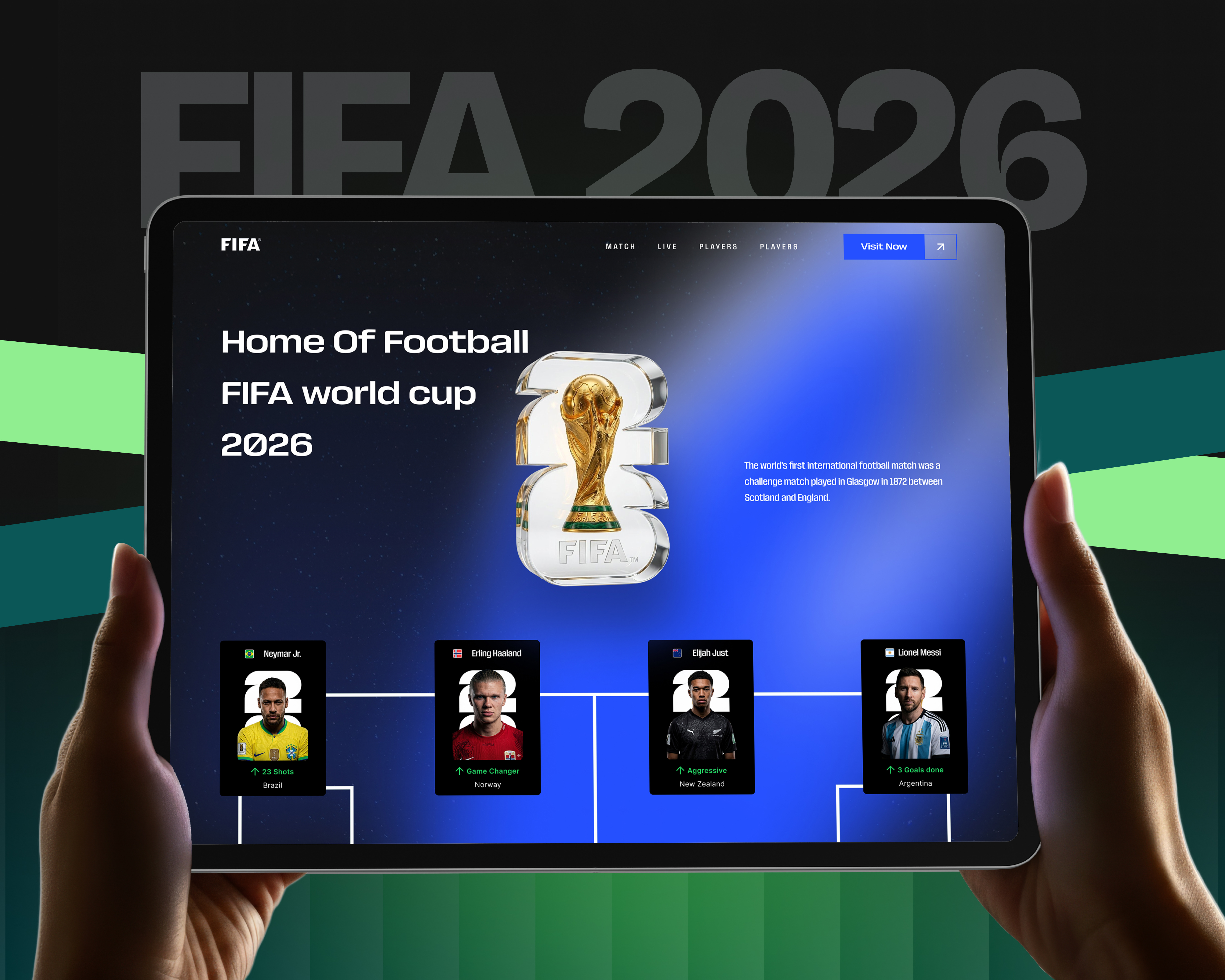 Web Concept Design For FIFA World Cup - 2026. dark mode dashboard devxui fifa 2026 football interactive landing page motion graphics product design saas sports app sports tech startup ui design uiux user interface ux design web application web design world cup