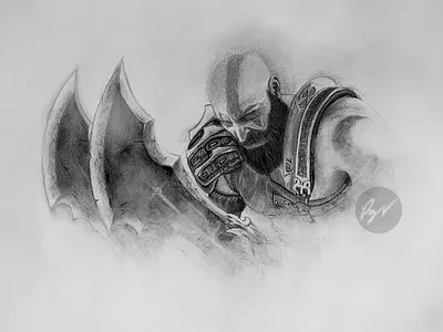 Charcoal drawing of Kratos ares art arte blades blades of chaos charcoal desenho dibujo drawing era fan art ghost ghost of sparta god of war greek norse olympians sparta spartan weapon