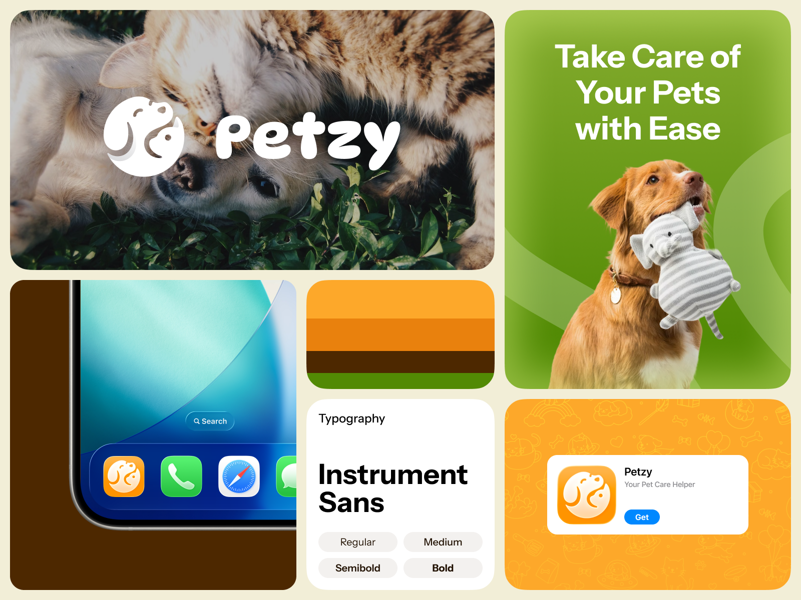 📣 Petzy — From App Screens to Campaign Assets app app store branding design dog graphic design identity illustration marketing mobile orely pet social typography ui ux
