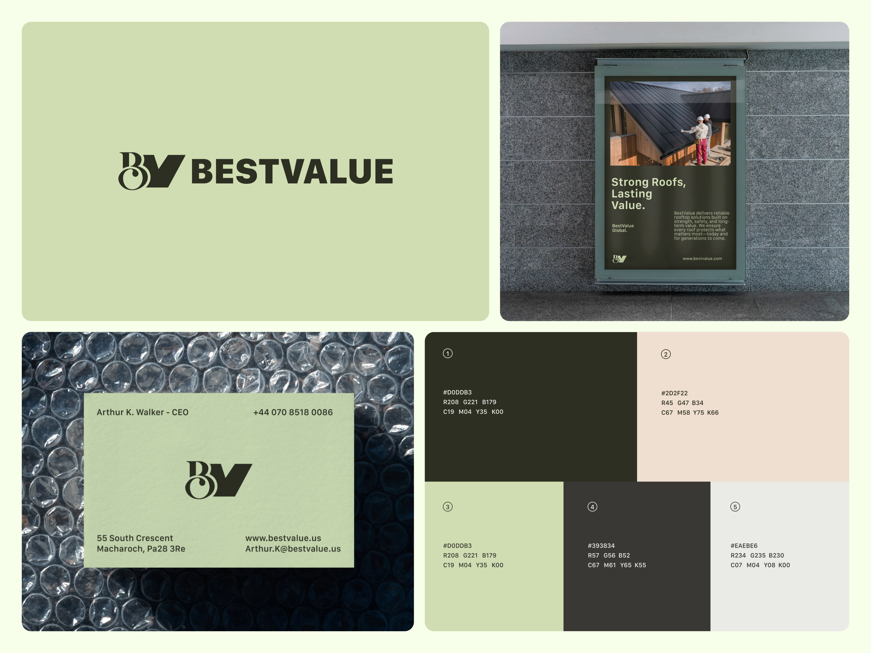 BestValue - Logo and Branding for Roofing Business bold icon brand and identity brand identity branding business logo bv monogram company logo construction branding construction logo heavy sans serif home service business home services brand logo logo designer logotype panze studio roof company roofing logo service business vector