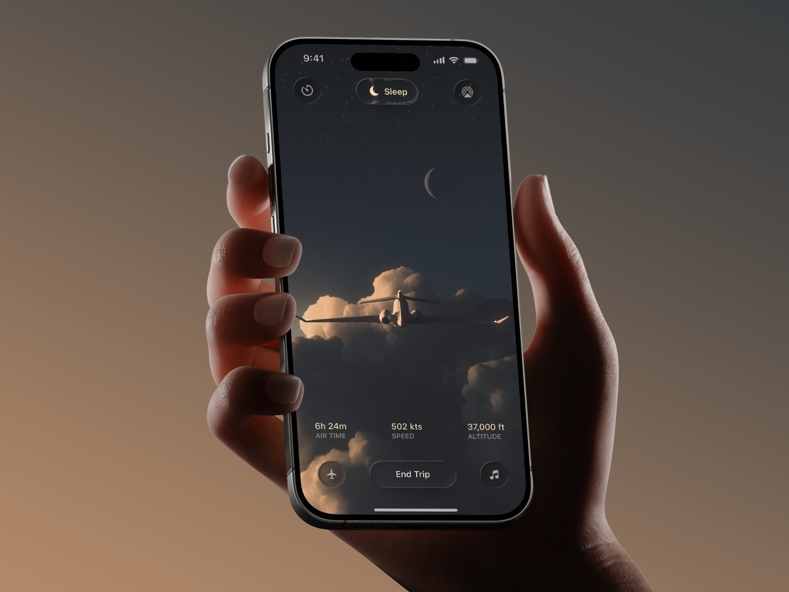 Ground - Sleep and focus iOS app 3d ai animation app clouds flight glass ios liquid motion graphics plane sleek travel ui ux