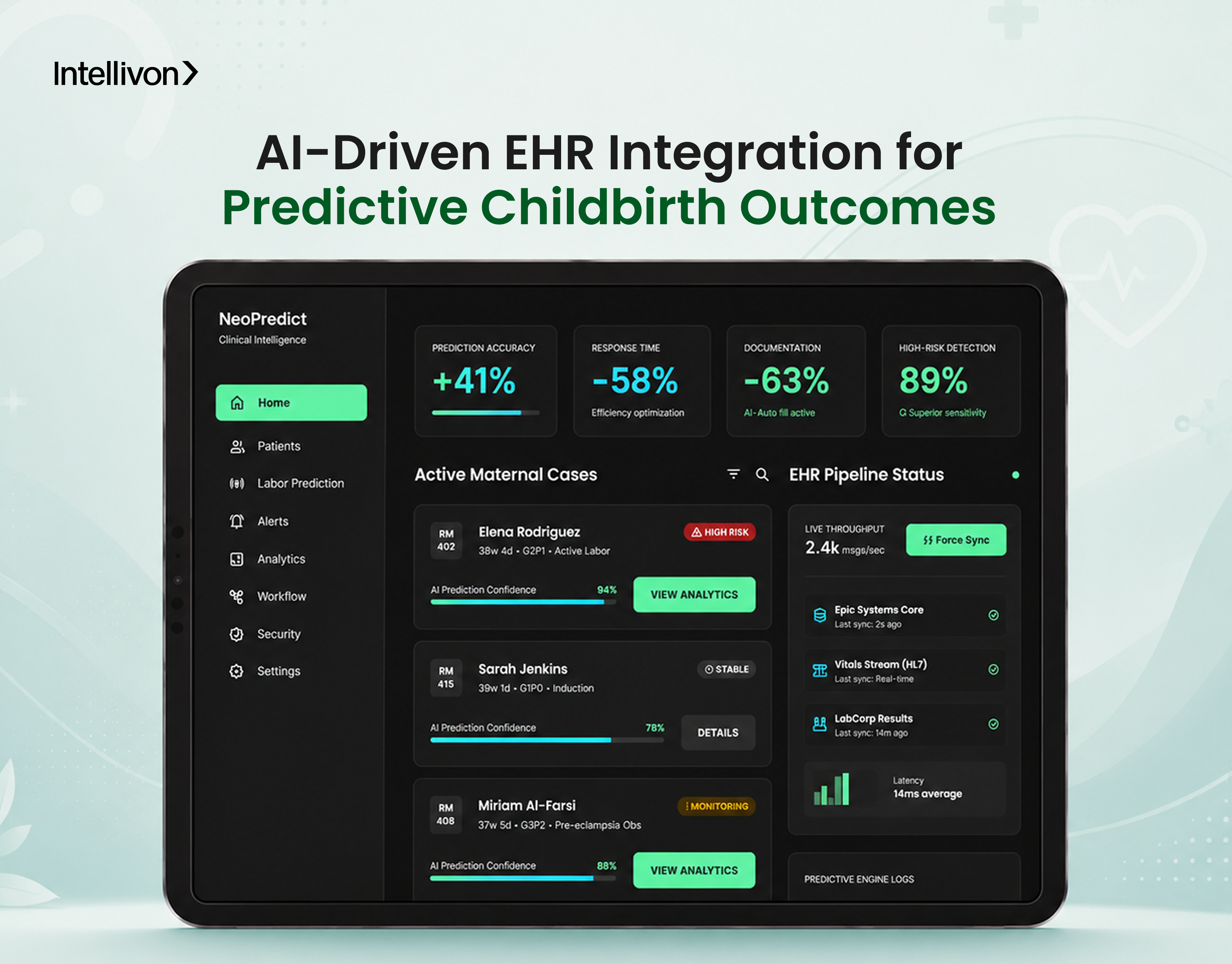 AI-Driven EHR Integration for Predictive Childbirth Outcomes ai artificialintelligence dashboarddesign datavisualization digitalhealth ehr electronichealthrecords healthcare healthcareapp healthtech maternalhealth medicalapp medicaldashboard mobileappdesign predictiveanalytics productdesign saasdesign uidesign uxdesign webappdesign