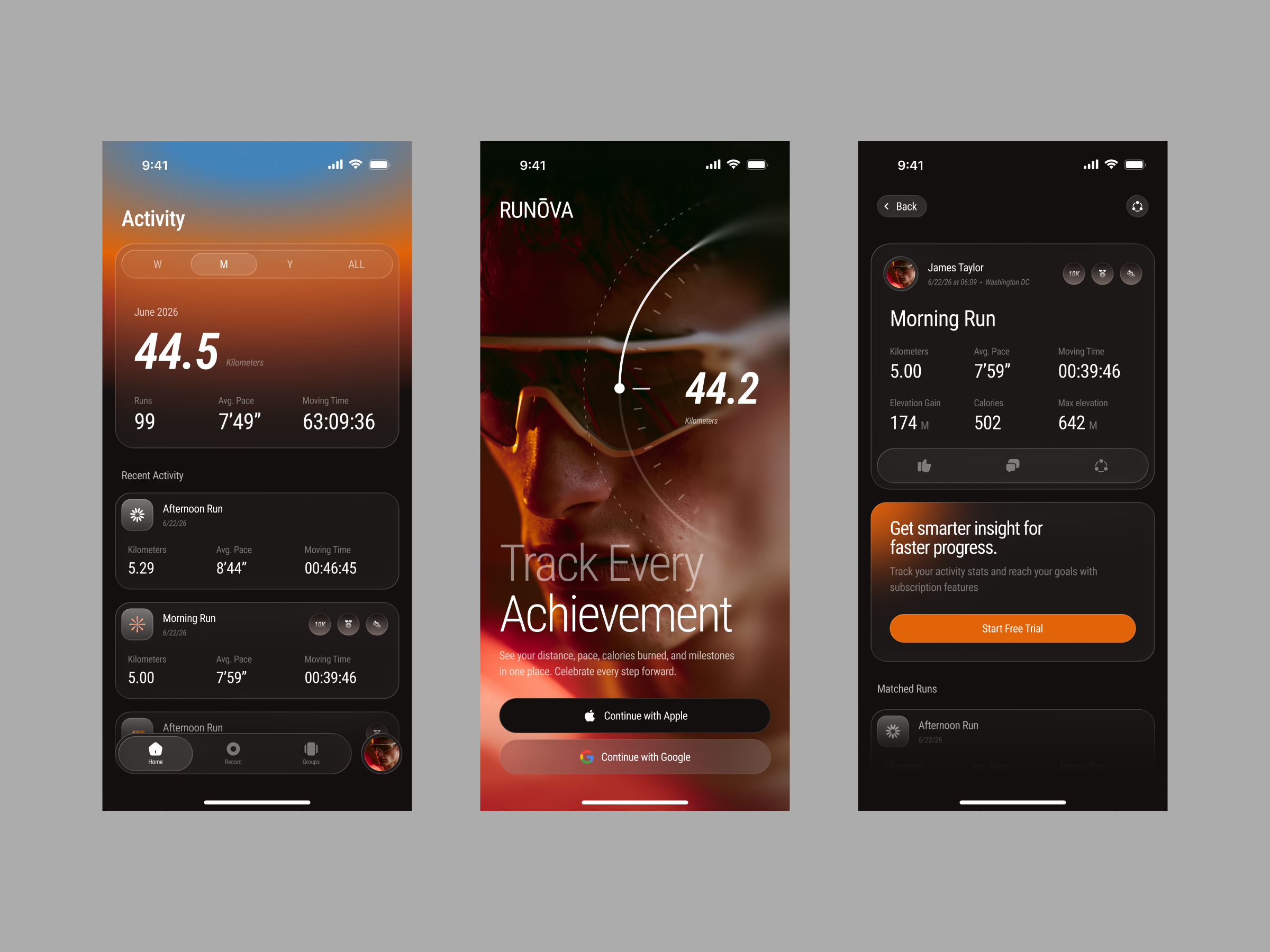 Runova - Running Track App app app design design fitness app health app mobile app mobile design new product design running running app sport sport app ui ui design uiux ux ux design web design website