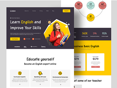 English learning website academy education english landing page learning ui ux user interface expernience web design website