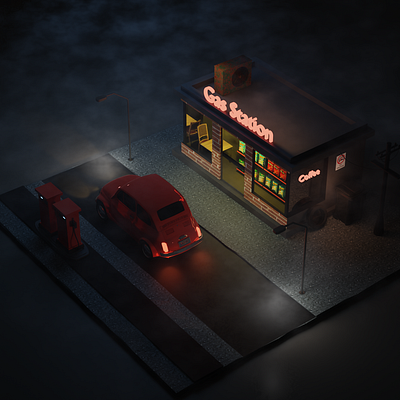 3D Gas station night scene made in blender 3d 3dmodel blender design graphic design illustration
