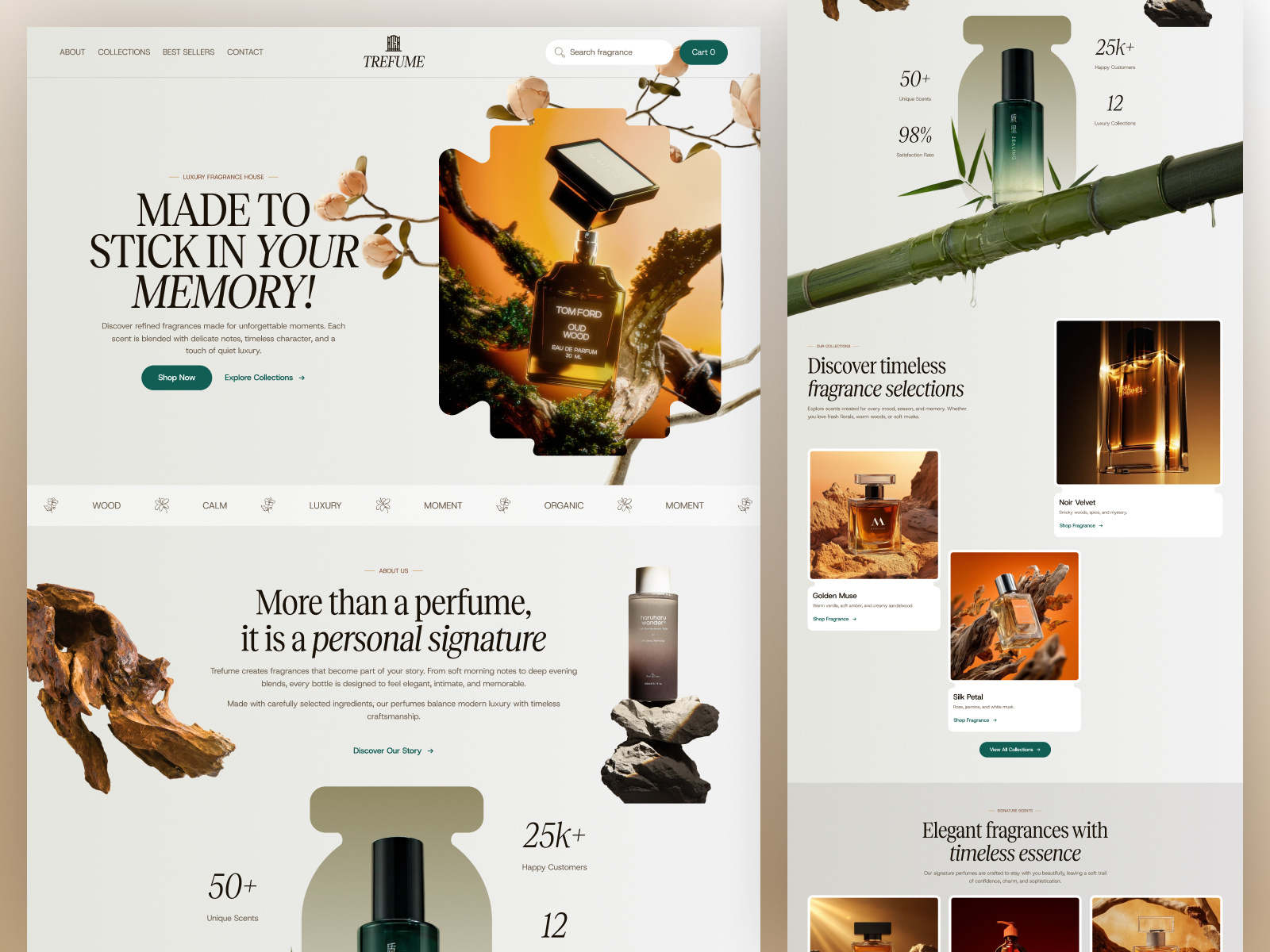 Trefume - Luxury Perfume Ecommerce Website Design beauty brand website beauty ecommerce beauty website elegant ecommerce website fragrance ecommerce fragrance landing page fragrance website design jabel luxury fragrance ui luxury perfume website luxury ui ux design luxury web design nature inspired design perfume ecommerce perfume landing page perfume product page perfume shop website premium ecommerce design premium product page skincare ecommerce