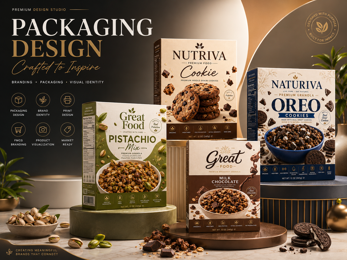 Premium Box Packaging Design | Label Packaging Design box packaging box packaging design brand identity branding design breakfast food cereal packaging fmcg packaging food branding food packaging granola box granola packaging healthy food branding organic packaging package design packaging design premium packaging product packaging retail packaging snack packaging visual identity