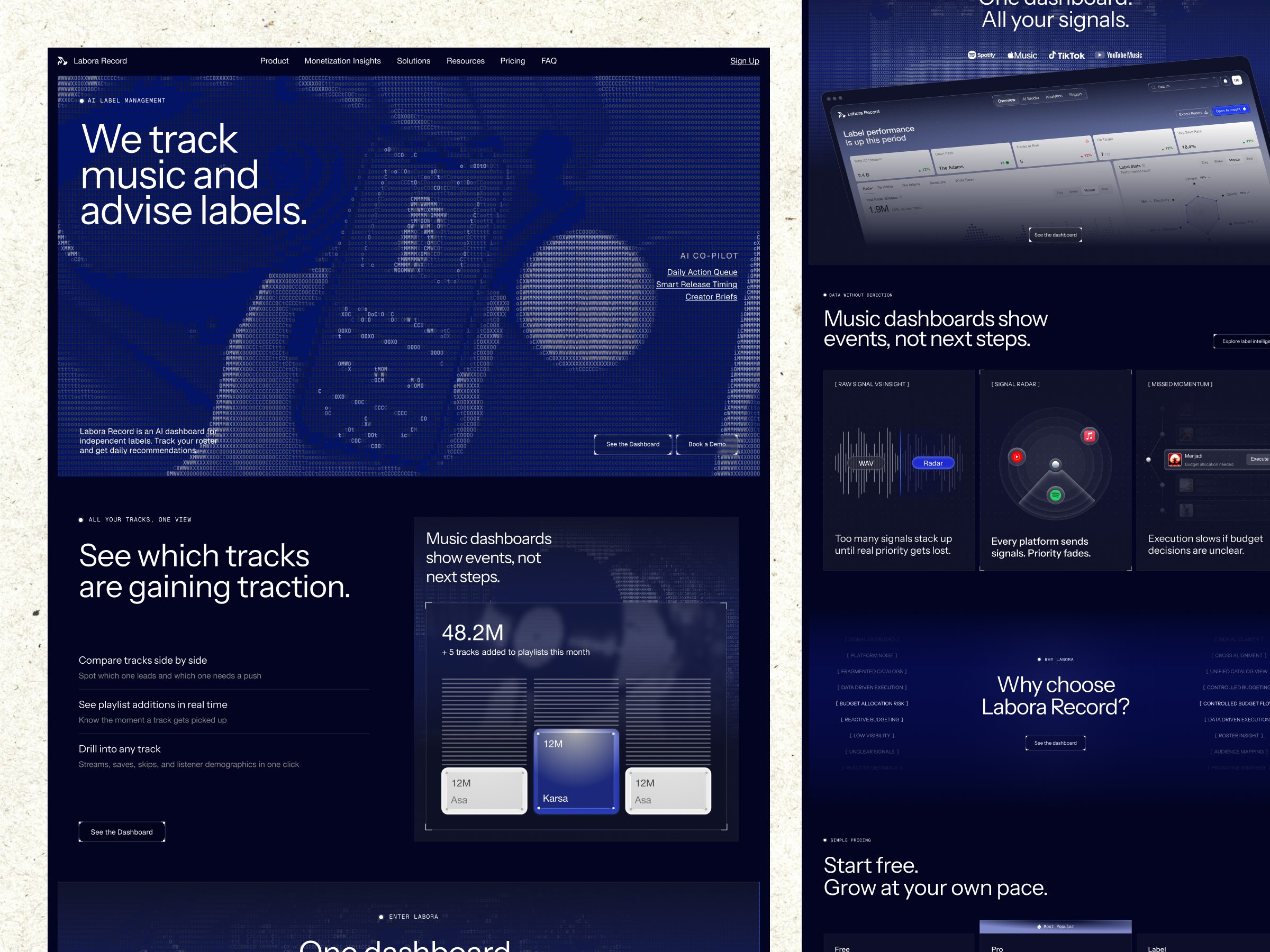 A Music Intelligence Platform for Modern Labels b2b landing page dark mode landing page music music industry music label record label saas landing page web design website