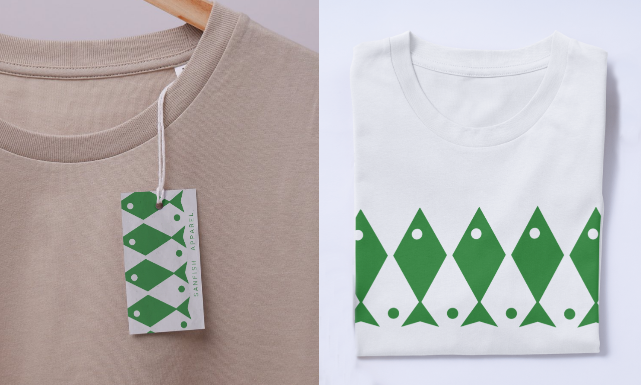 Sanfish Apparel Logo Design branding business clothing company custom design geometric graphic design illustration logo minimalistic mockup modern shape sharp t shirt vector