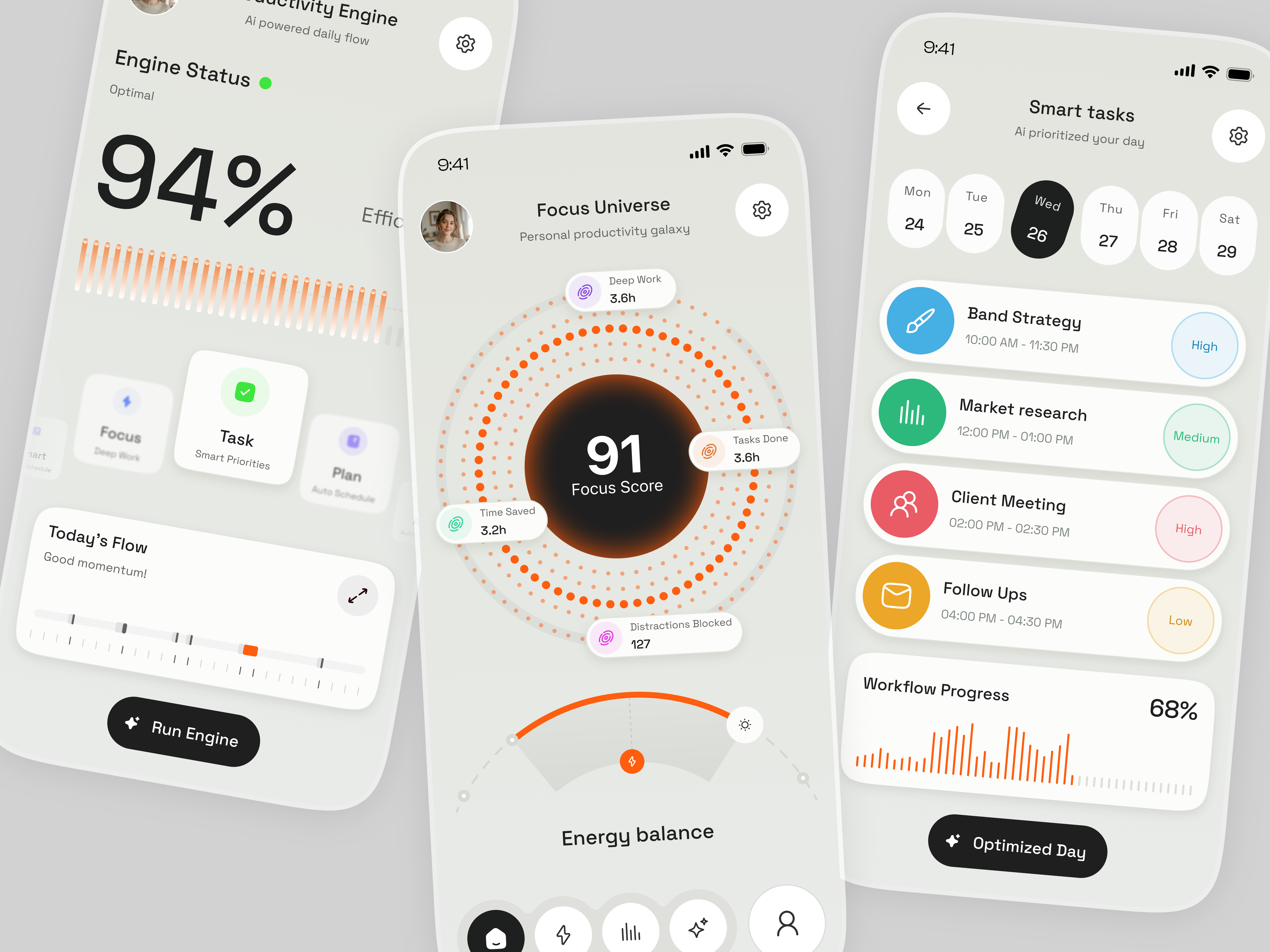 Productivity AI Platform - Focus & Performance Optimization App ai agent ai productivity ai workflow app design focus app focus management future of work mobile app productivity productivity app saas ui workflow intelligence