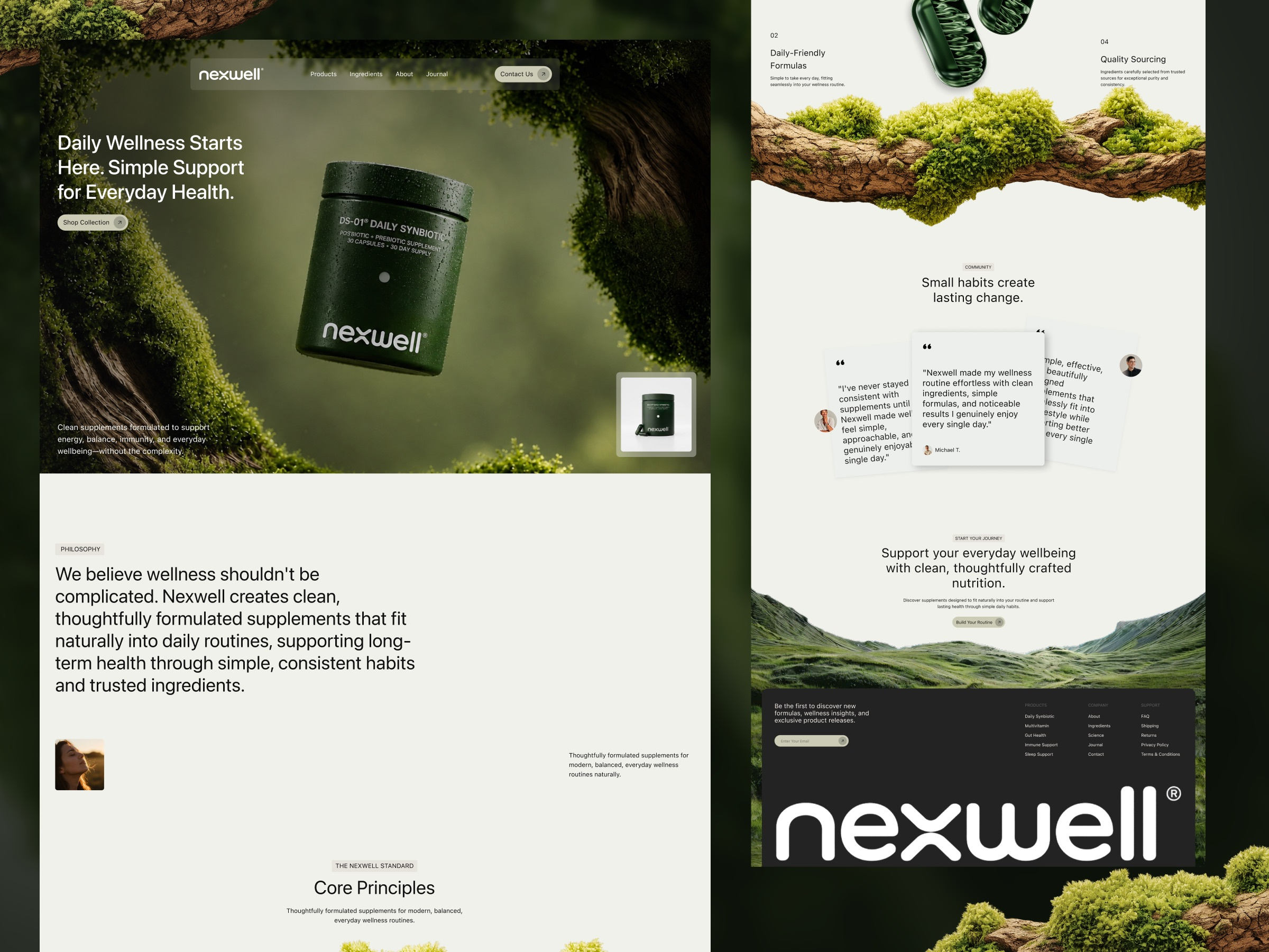 Nexwell — Clean Minimal Wellness Supplement Brand Website Design aesthetic company profile design ecommerce editorial health landing page luxury minimalist modern premium product design product website shopify soft supplements warm web design website wellness