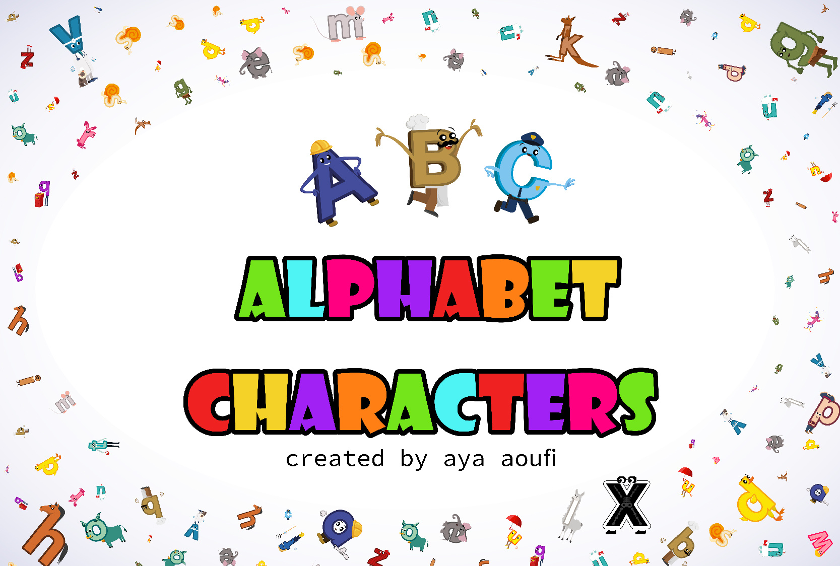 Alphabet characters -p1- adobe illustrate alphabet characters creative design graphic design kids learning