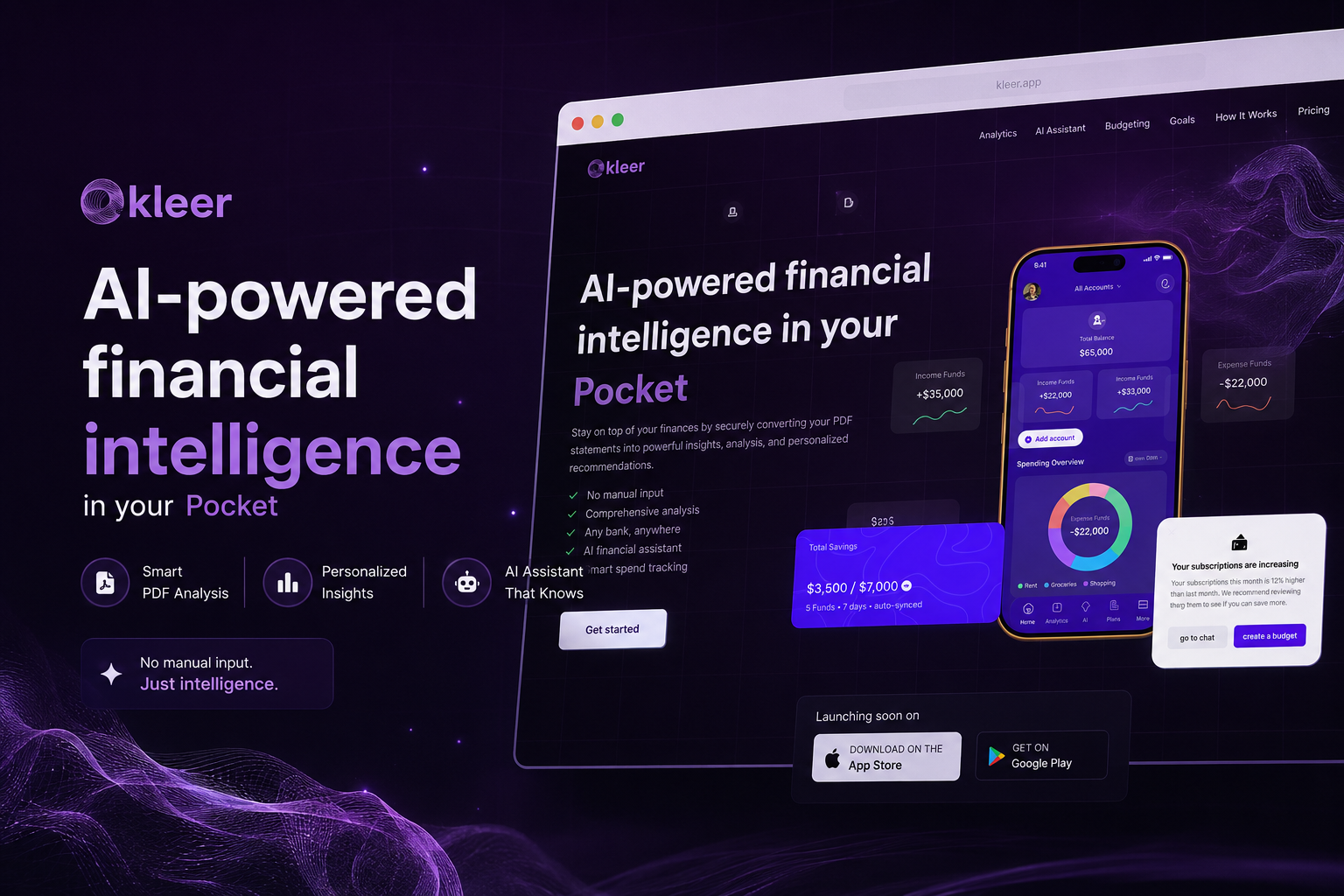 "Kleer" App Presentation Website branding ui