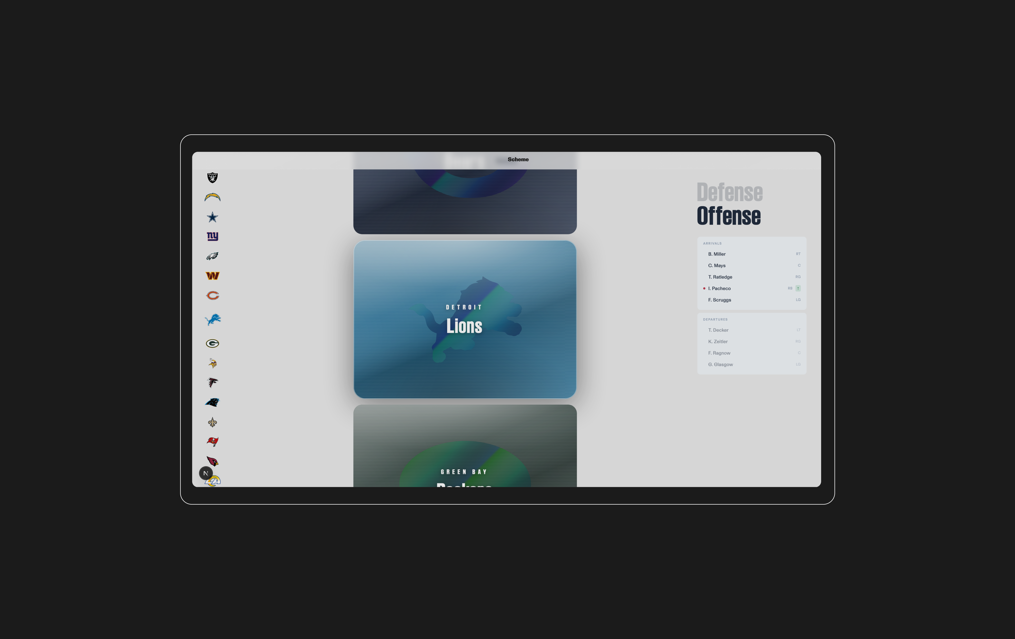 NFL Roster Tracker ai app design product design sports statistics ui ux