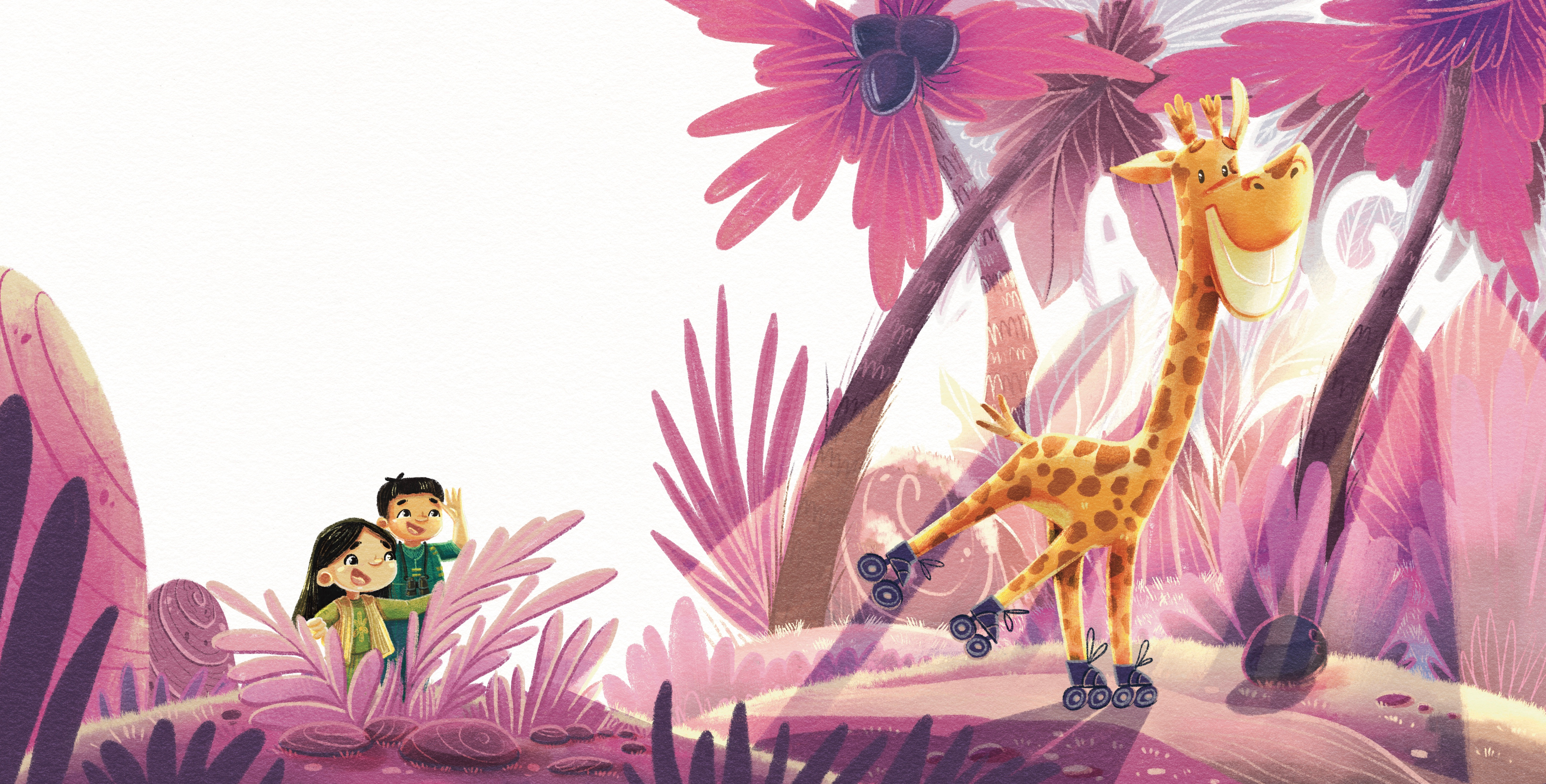 Children's book illustration about life lessons/ laugh/giraffe art book design book layout boy character design children illustration design giraffe girl illustration kid art kids lettering procreate raster illustration