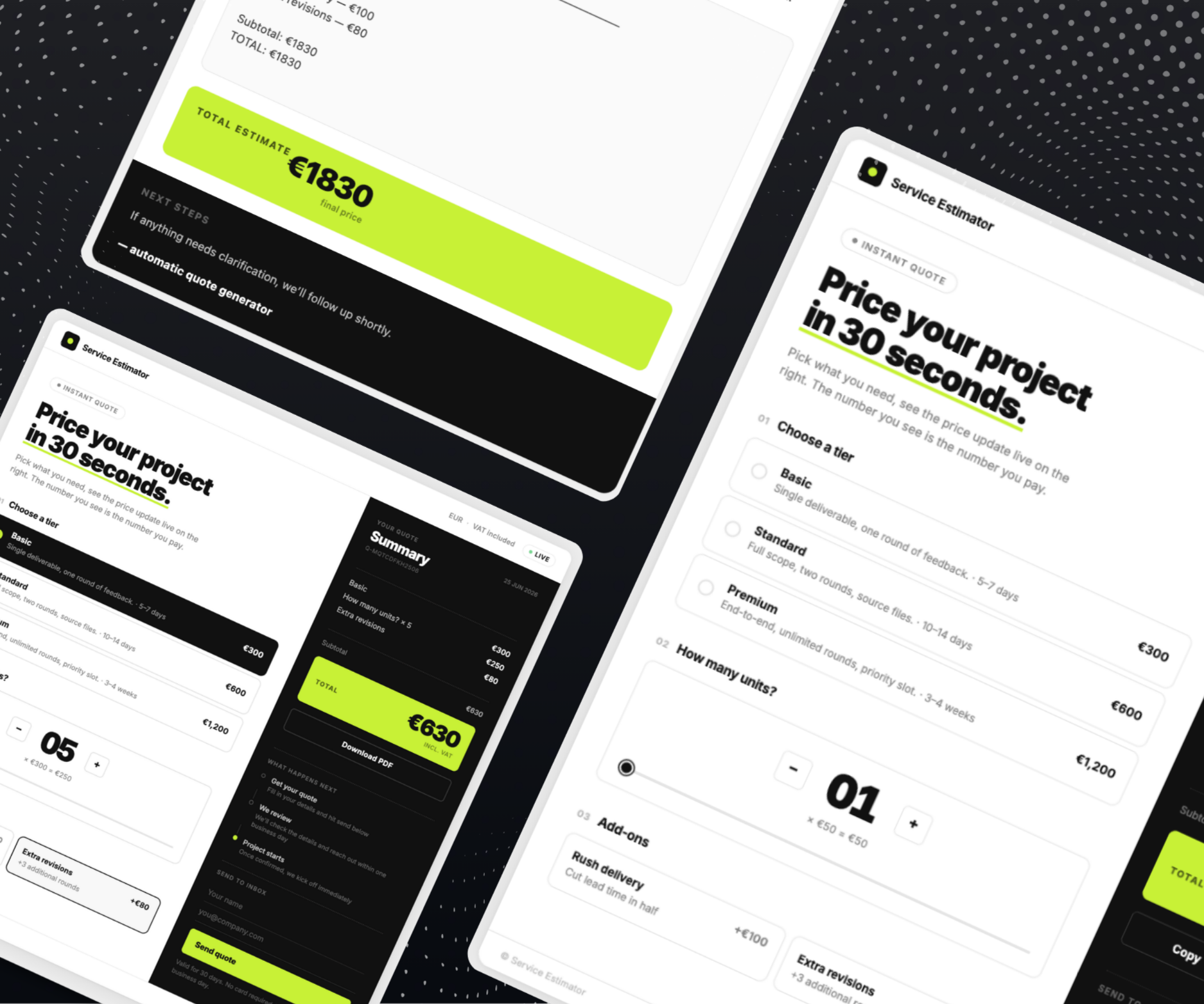 Custom Interactive Quote Calculator Web App for Business automation business tool clean ui conversion optimization dashboard form design interactive design javascript landing page lead generation pricing calculator product design quote calculator responsive design saas ui tool ui design ux design web app web design