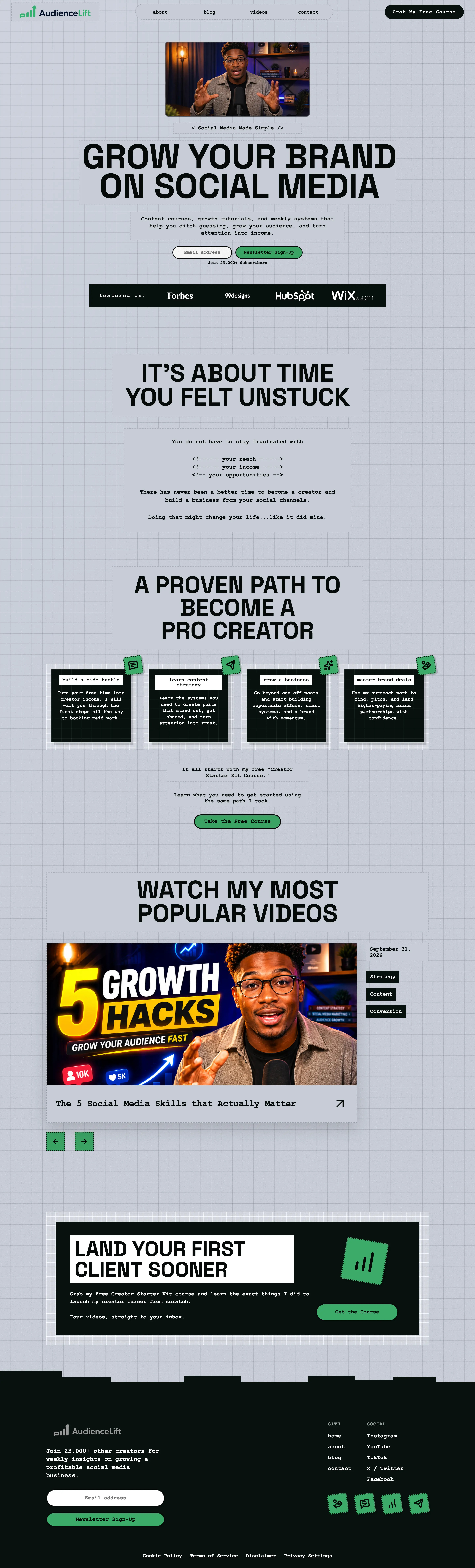 social media course landing page course design course website influencer landing page landing page web design web development website website design website landing page