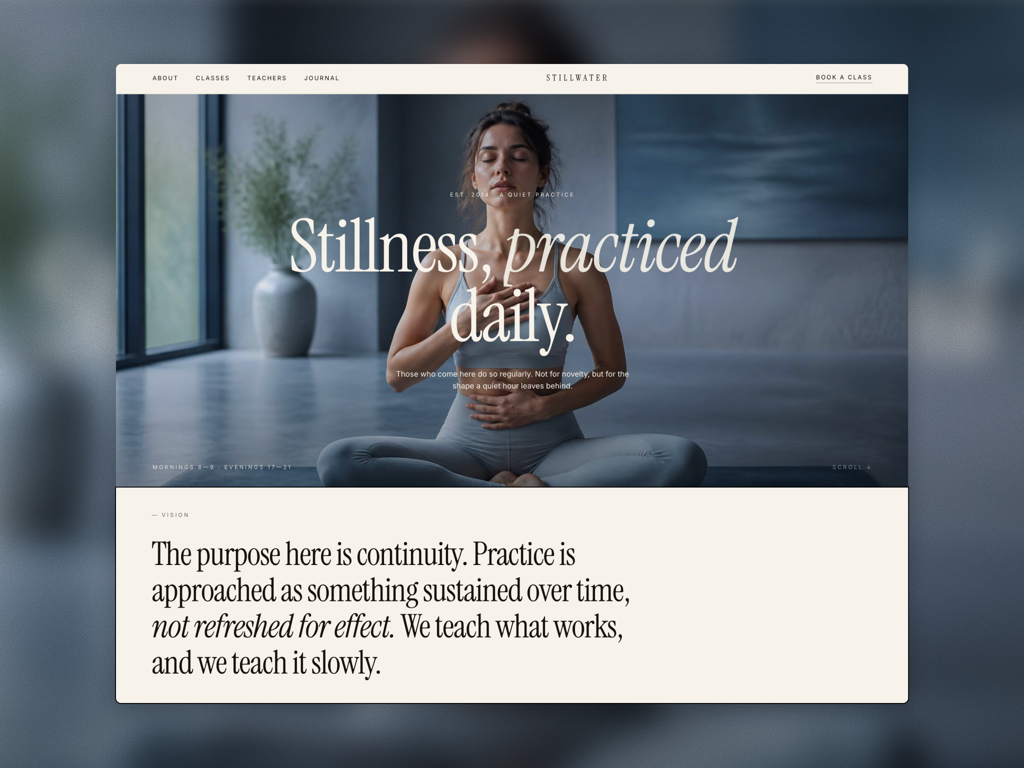 Stillwater — Yoga Studio Website Concept aidesign artdirection branding visualdesign webdesign webdevelopment websitedesign wellness