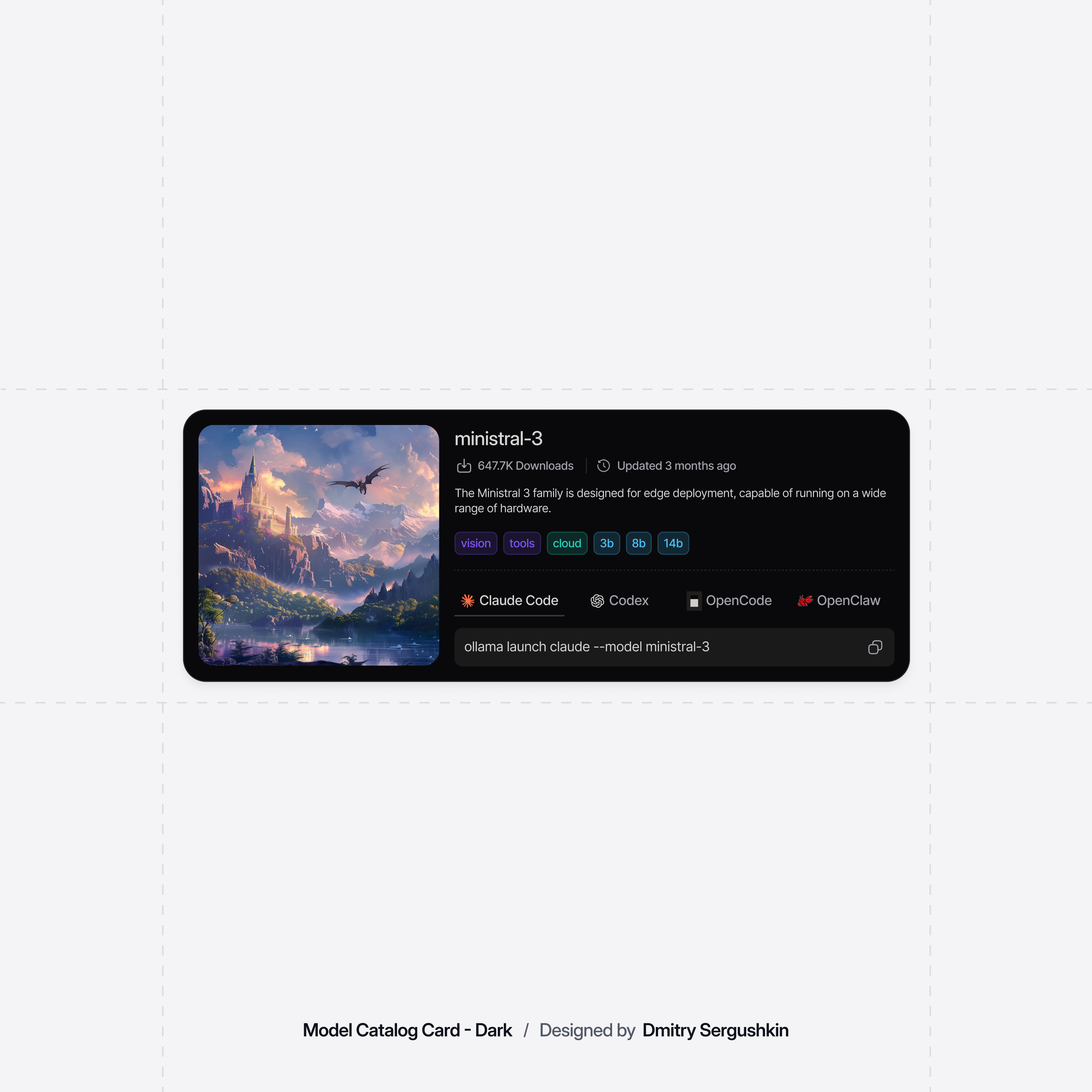 Model Catalog Card - Dark ai card design ai model al model card ui al model cards card card ui card ul design templates chips claude dark mode dark theme model model ai model card model card al model cards