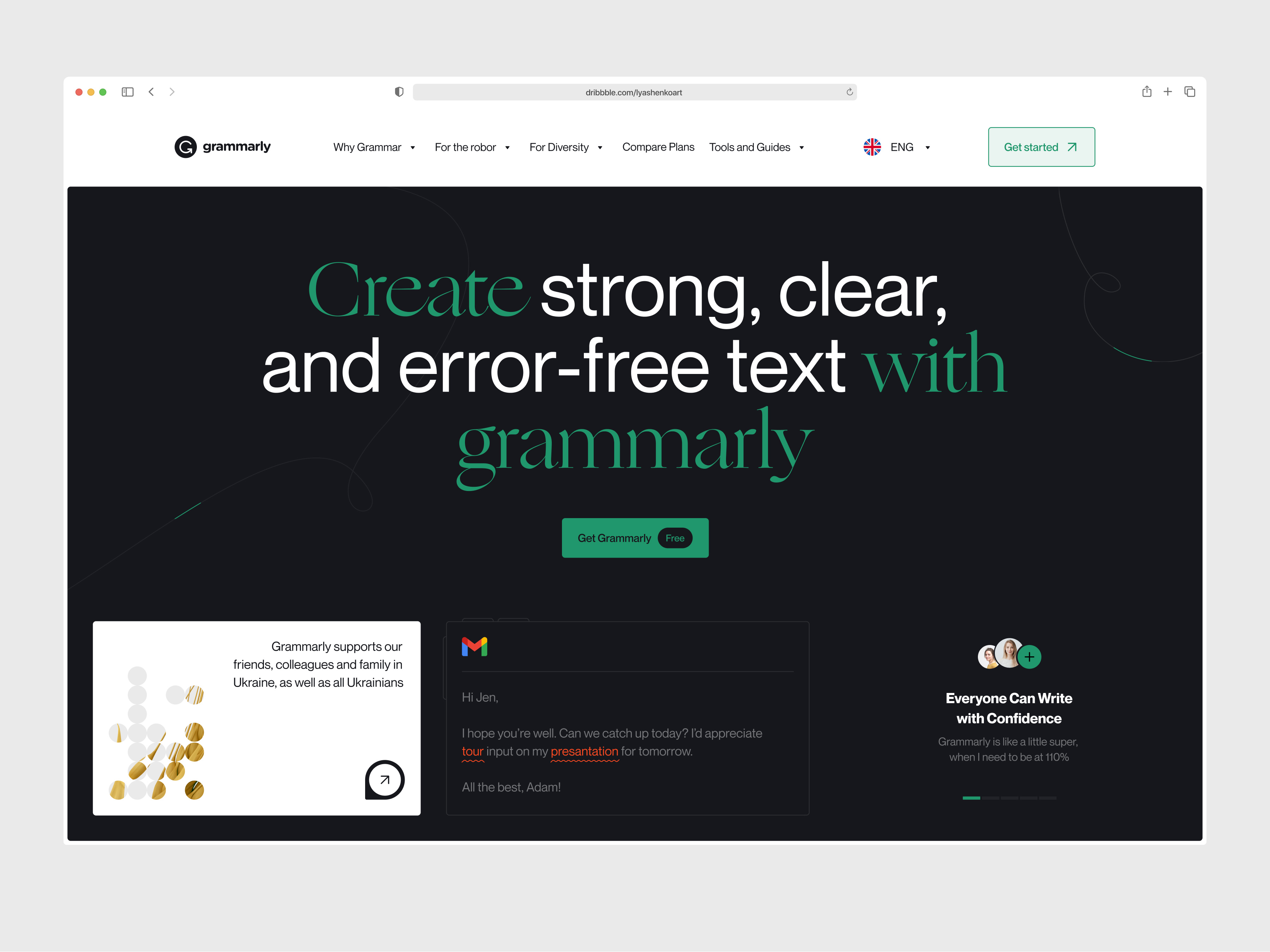 Grammarly - Online Platform business clean company corporate fintech future homepage minimal minimalist modern redesign site startup tech ui ux website website design