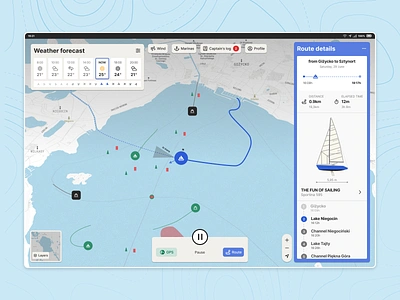 Sailing Advisor 01FTV boating charts exploration flat design gps marine mobile app design modern design nautical navigation responsive design route planning sailing tablet app design travel ui user interface weather wind yacht