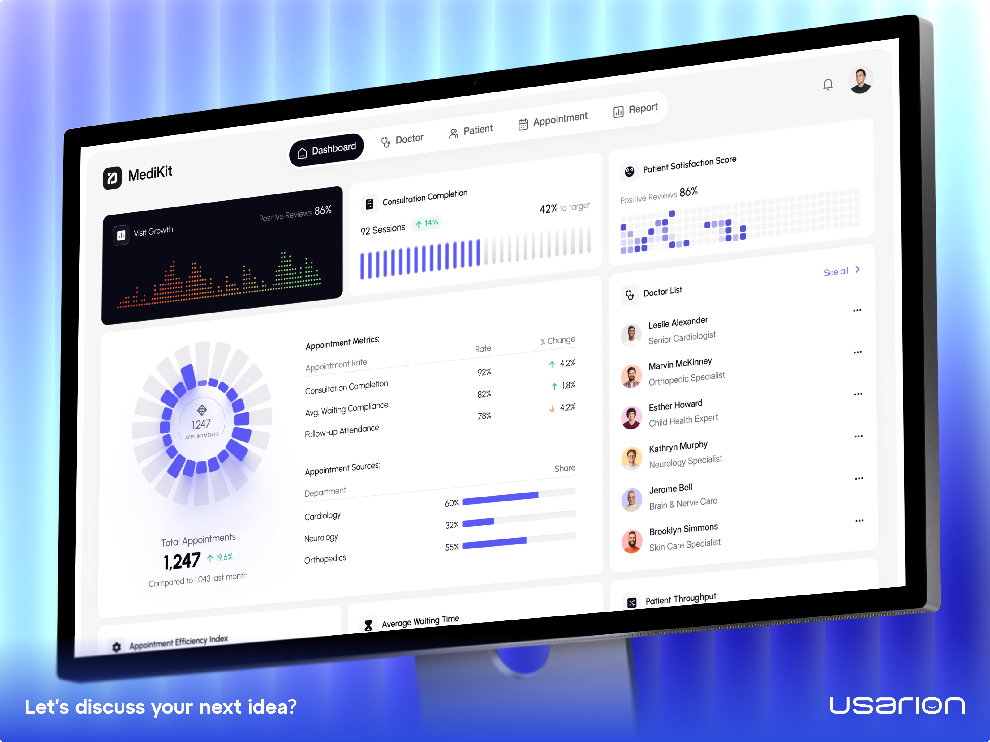 Healthcare Analytics Dashboard UI – MediKit Medical SaaS admin panel analytics dashboard clinic dashboard dashboard ui data visualization doctor dashboard ehr software healthcare dashboard healthtech hospital management medical app medical software medical ui patient management product design saas dashboard telemedicine uiux user interface web app
