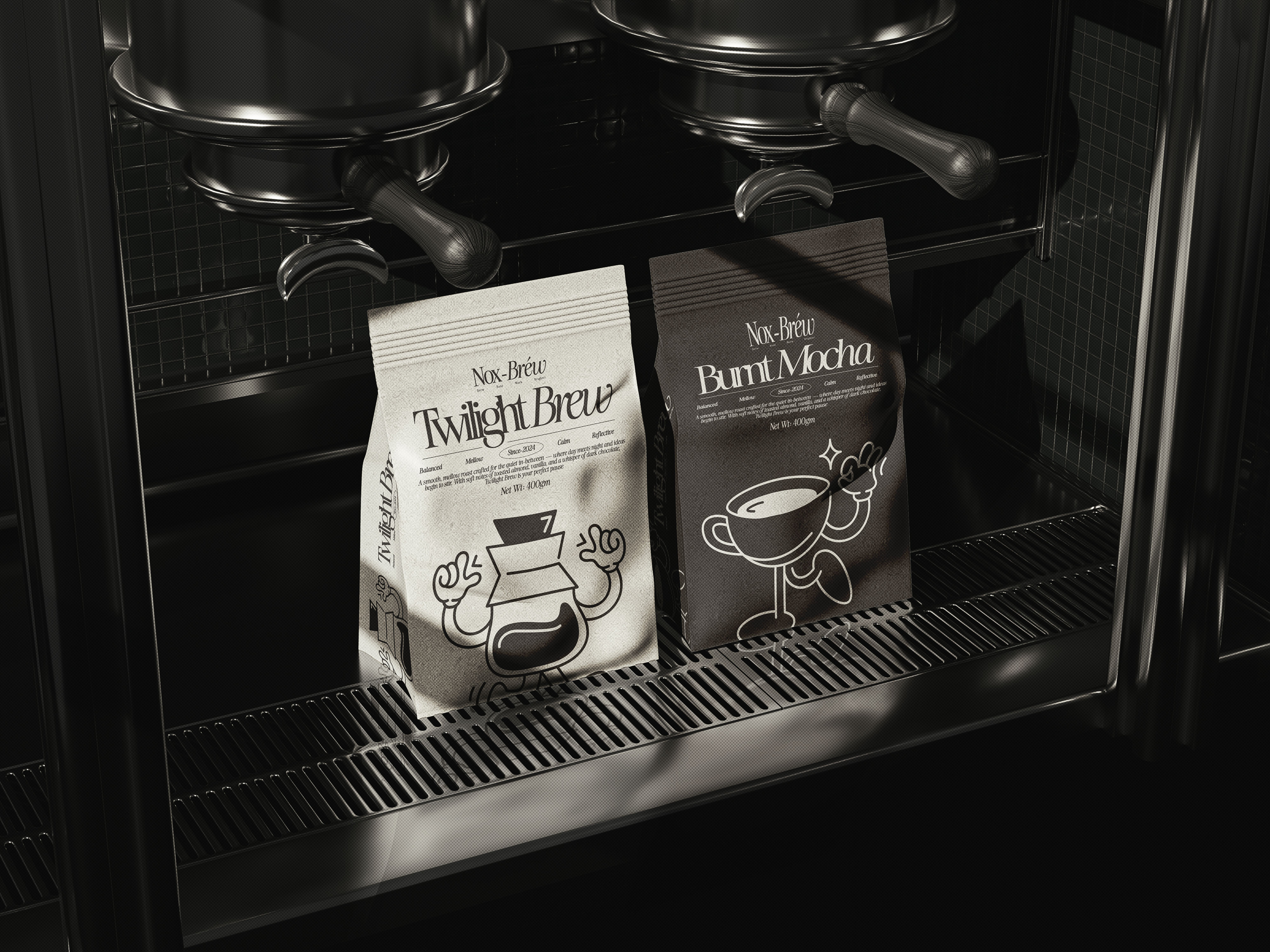 Nox Brew - Coffee Packaging Design beverage branding brand identity branding character coffee design graphic design illustration logo logo design mascot packaging design visual identity