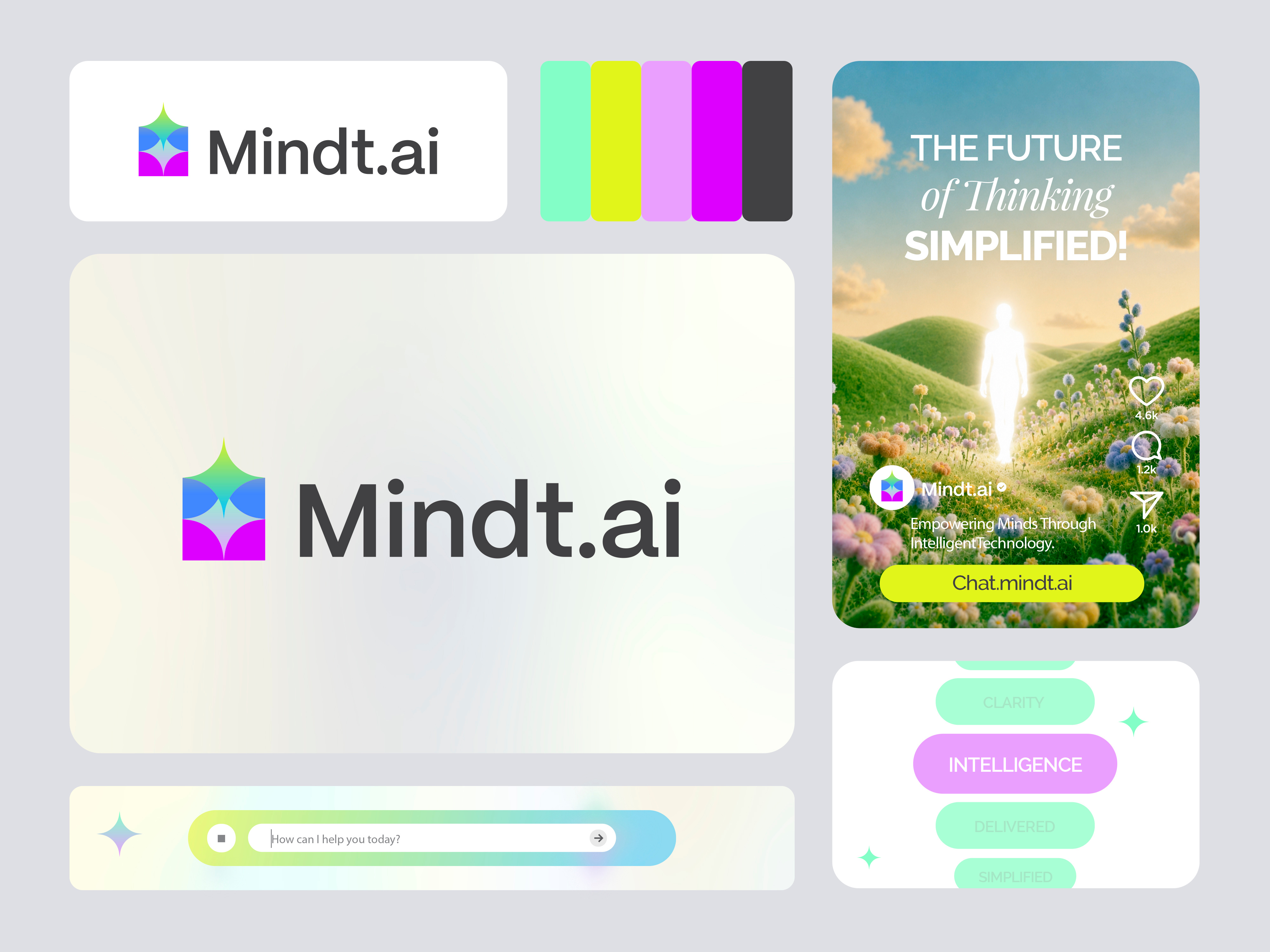 Mindt AI Branding & Visual Identity ai ai logo artificial brandidentity branding gradient intelligence logo mindt modern product design saas startup tech ui design visual identity