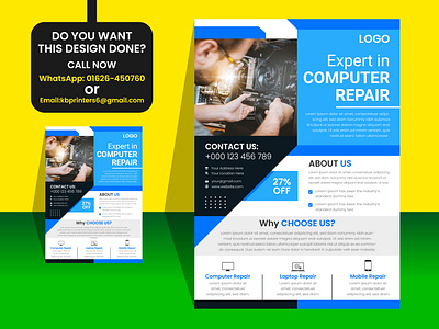 Computer Repair And Servicing Flyer Template. branding broken computer computer flyer computer flyer template computer repair shop design fix flyer flyer desing flyer for computer flyer template graphic design illustration laptop repair logo repair shop services shop template vactor