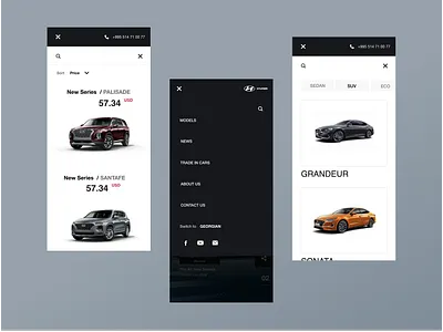 Hyundai Auto Georgi - Mobile UXUI buy buy car car car models cars clean design hyundai minimal minimalism minimalistic mobile mobile car menu mobile design prices select car ui ux vechile webdesign