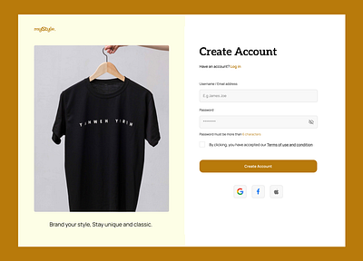 Create Account page ecommerce ui ux