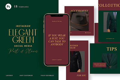 Stylish Green Instagram Stories Pack design graphic design