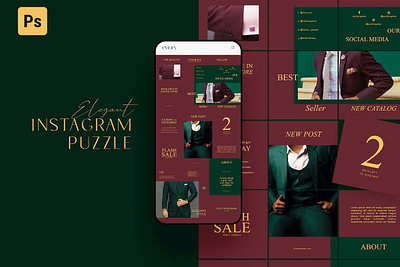 Maroon Green Instagram Stylish Puzzle branding design graphic design logo ui