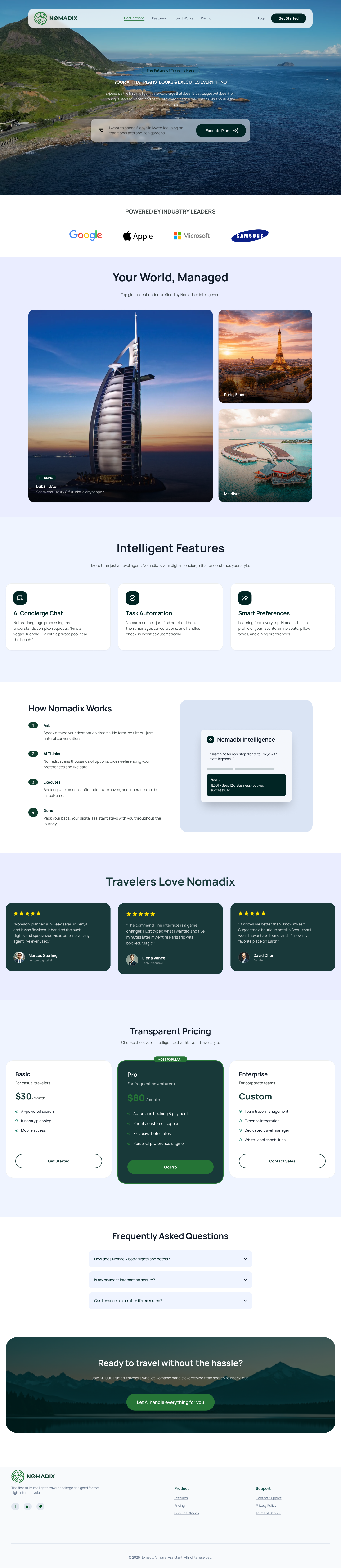 NOMADIX AI Travel Planer Landing Page adventure landingpage saas booking travel tourism travelagent ui user interface ux web designe website
