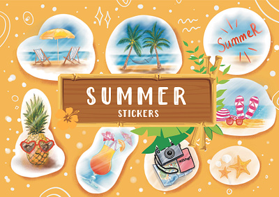Stickers | summer ananas illustration palm patterns stickers summer