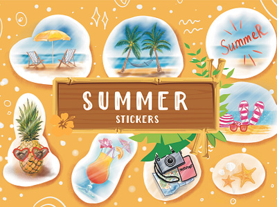 Stickers | summer ananas illustration palm patterns stickers summer