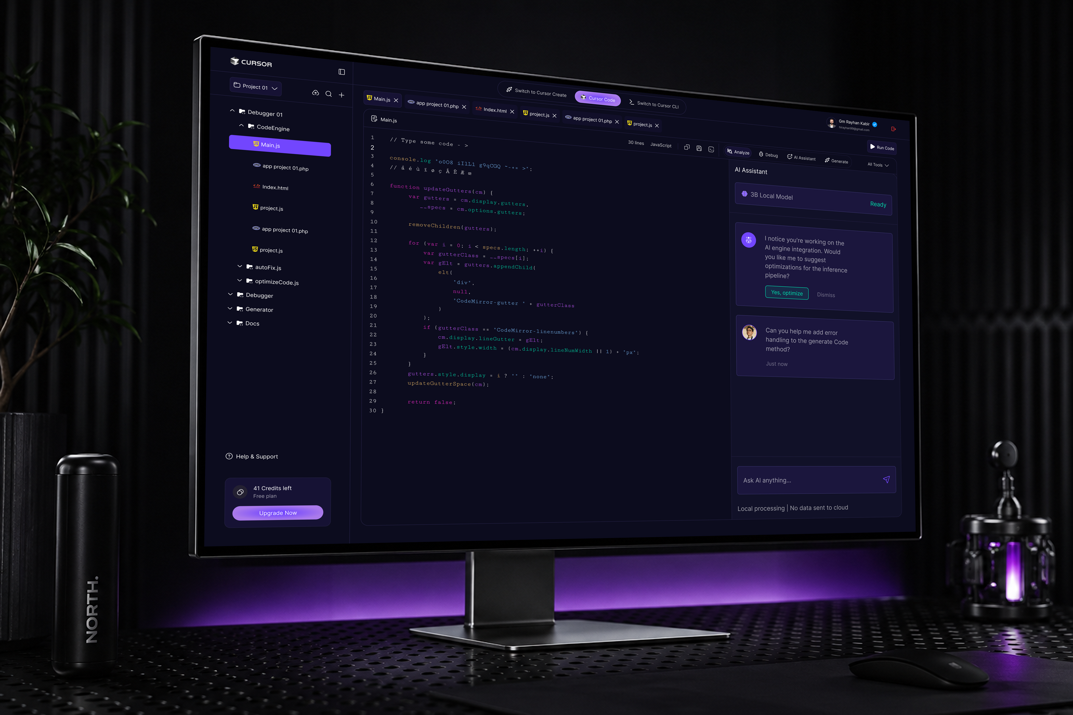 Smart Code Editor & AI Assistant Dashboard UI 🚀 ai artificial intelligence code editor coding dark ui dashboard developer dribbble figma ide interface design minimal design product design saas ui ui design ux ux design web design workspace